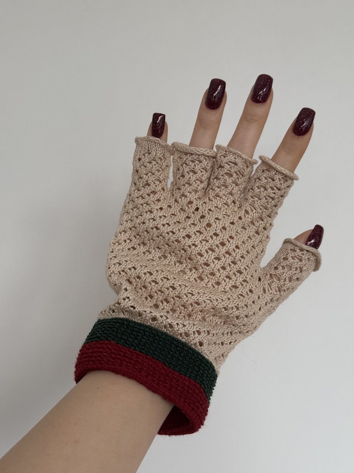 Gucci Gucci Crochet Mittens Web Stripe Fingerless Gloves Size ONE SIZE - 3 Thumbnail