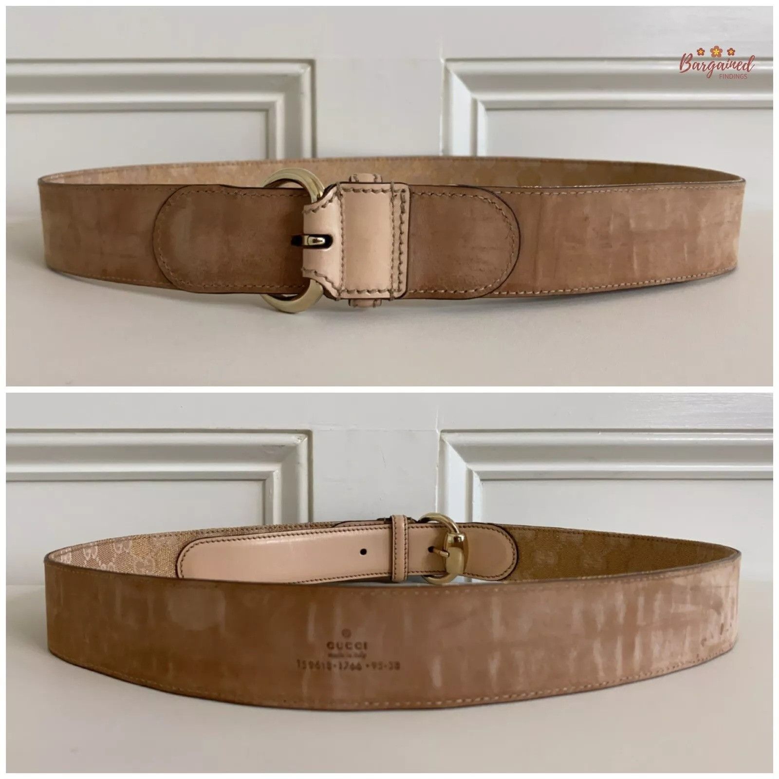 Gucci Gucci Monogram Canvas Calfskin Gold Horsebit Buckle Belt Size 34 - 8 Thumbnail
