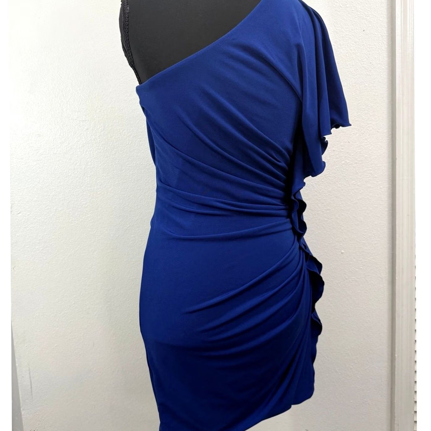 Express Express Blue Solid Knit One Shoulder Dress Short Sleeveless Women Size XS Size 26" / US 2 / IT 38 - 2 Thumbnail