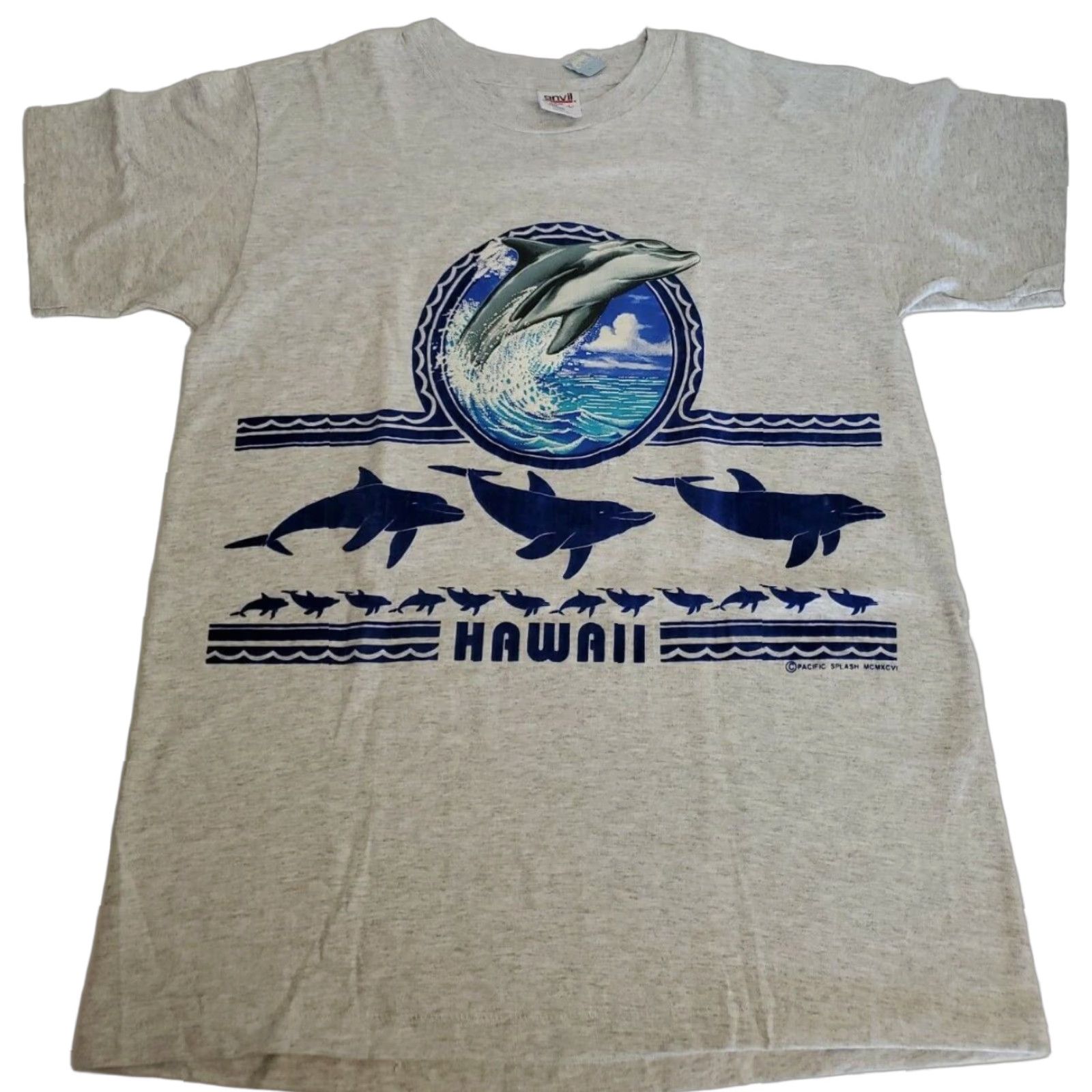 Anvil VINTAGE Anvil Graphic Tee Aloha Hawaii Dolphin Shirt Large Gray 90s Mens Size US L / EU 52-54 / 3 - 1 Thumbnail