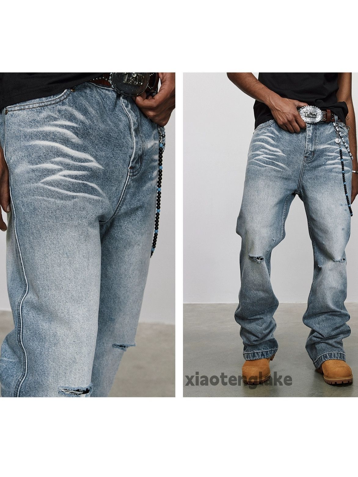 Jean × Vintage washed faded y2k skate hiphop damaged flared jeans Size US 32 / EU 48 - 6 Thumbnail