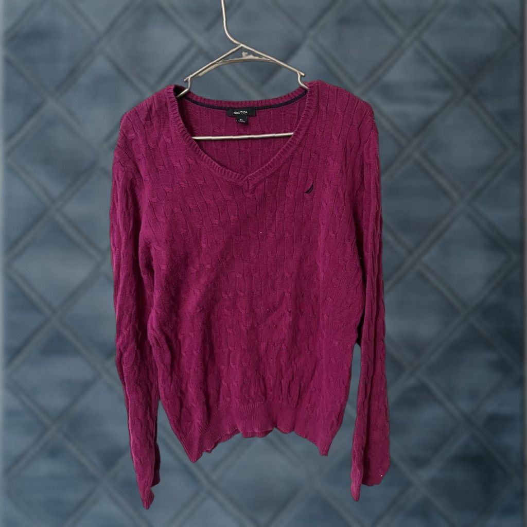 Nautica Nautica V Neck Sweater XL Purple Womens Knit Cable Knit V-Neck Adult Regular Size XL Womens Nautica Pullover Size XL / US 12-14 / IT 48-50 - 1 Thumbnail