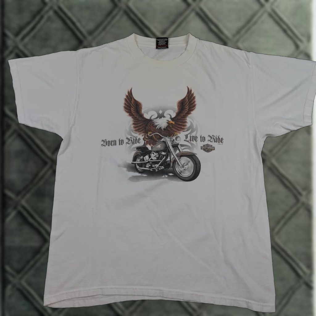 Harley Davidson VINTAGE Harley-Davidson Shirt Mens Large White Born To Ride Eagle Wyoming 2001 Size US L / EU 52-54 / 3 - 1 Thumbnail