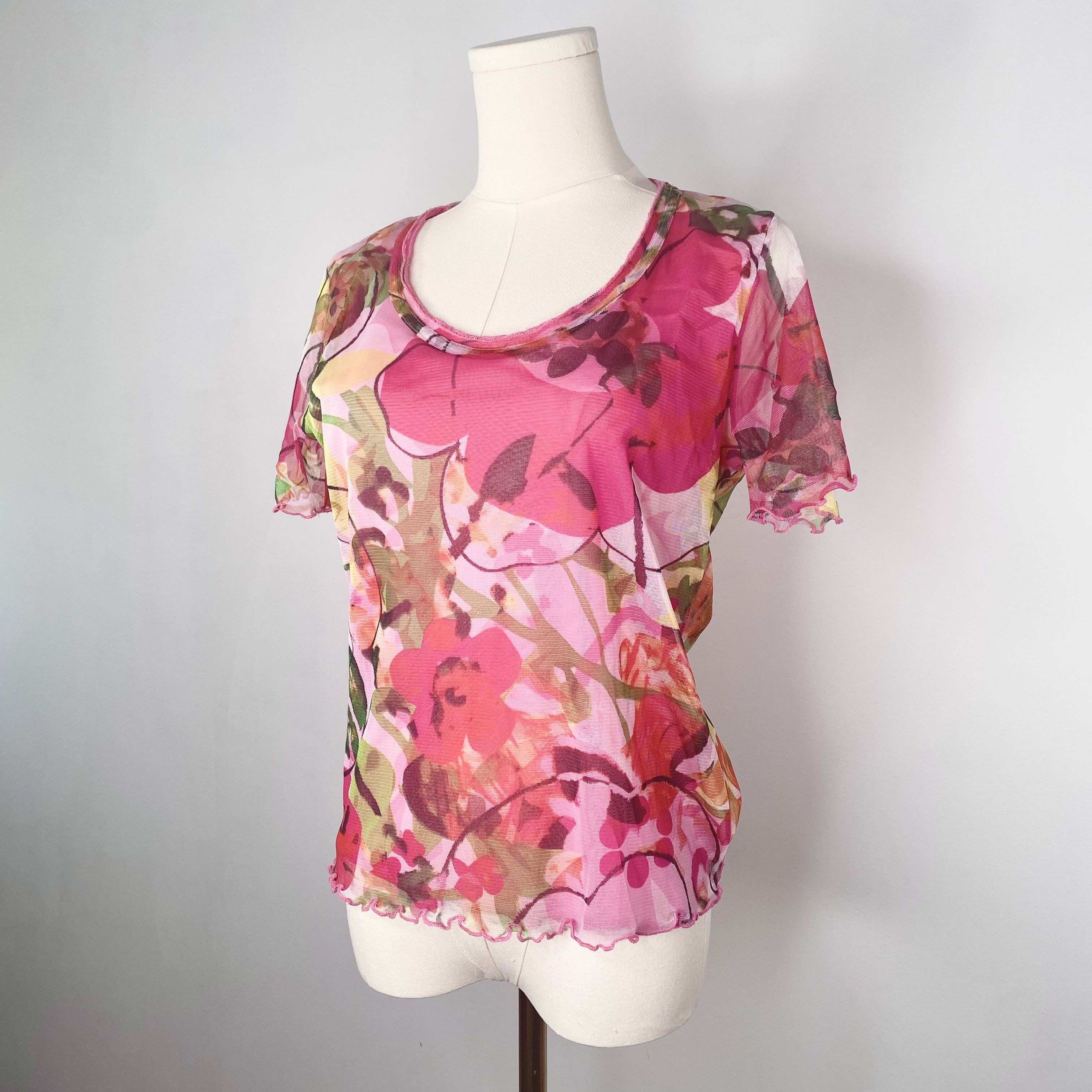 Other Pink Floral Mesh Shirt - Peruggi Italian Designer Vintage Size S / US 4 / IT 40 - 11 Thumbnail