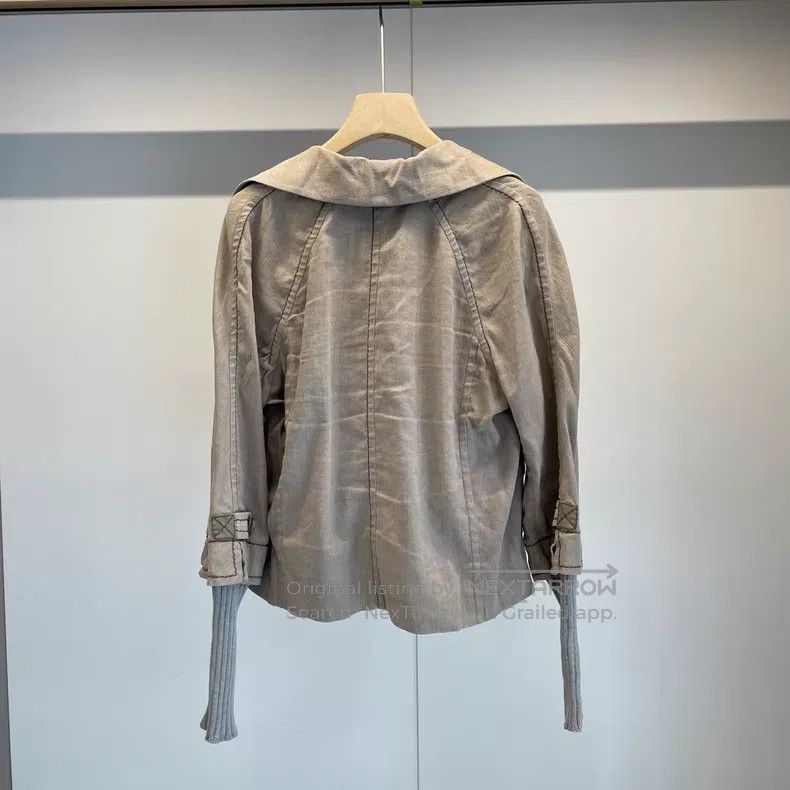 Brunello Cucinelli Brunello Cucinelli Khaki Cotton Linen Jacket Size M / US 6-8 / IT 42-44 - 2 Thumbnail