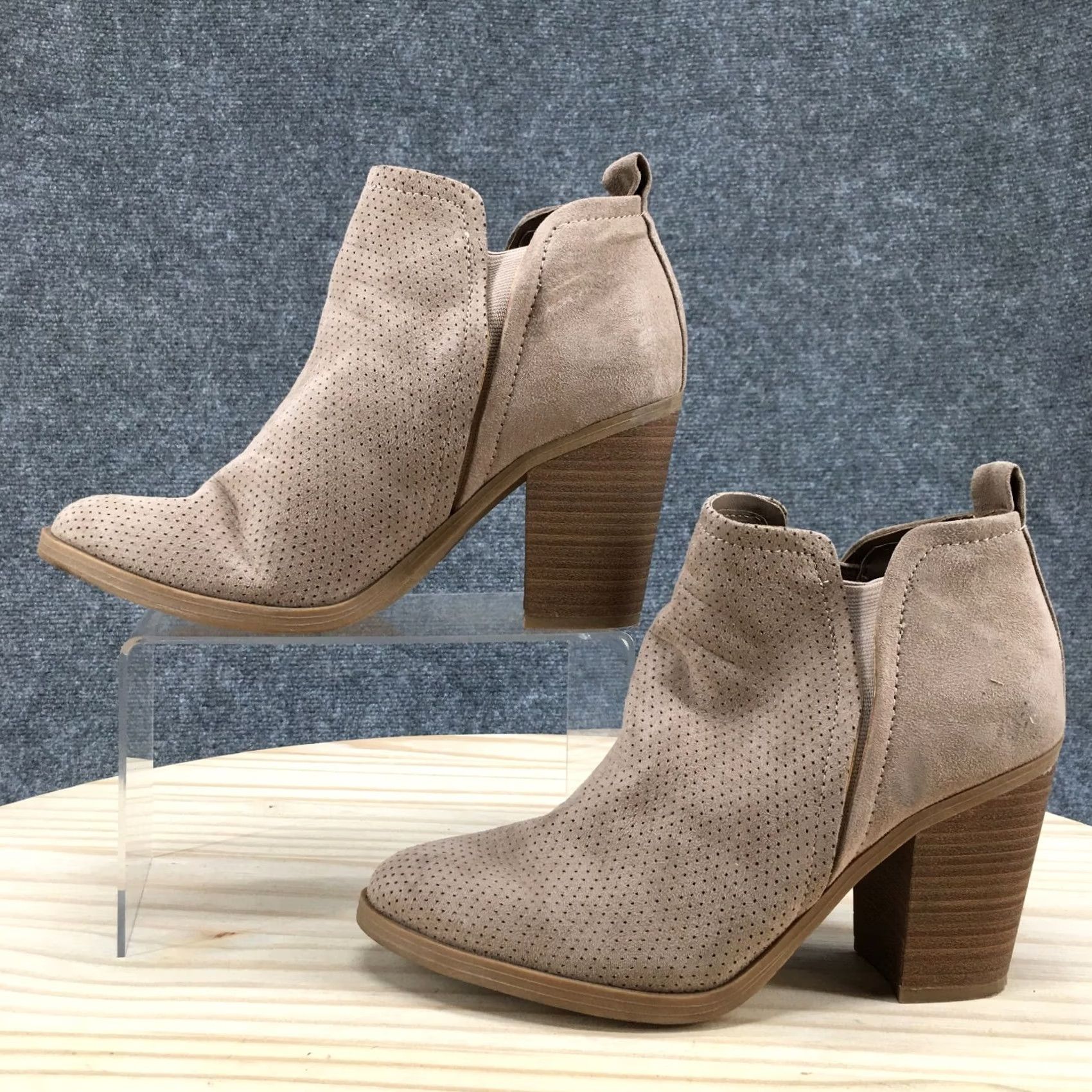 Vintage Universal Thread Avalyn Bootie Womens 7.5 Brown Slip On Perforated Ankle Bootie Brown Boots Womens 7.5 Casual Fall Spring Winter Block Heel Size US 8 / IT 38 - 2 Thumbnail