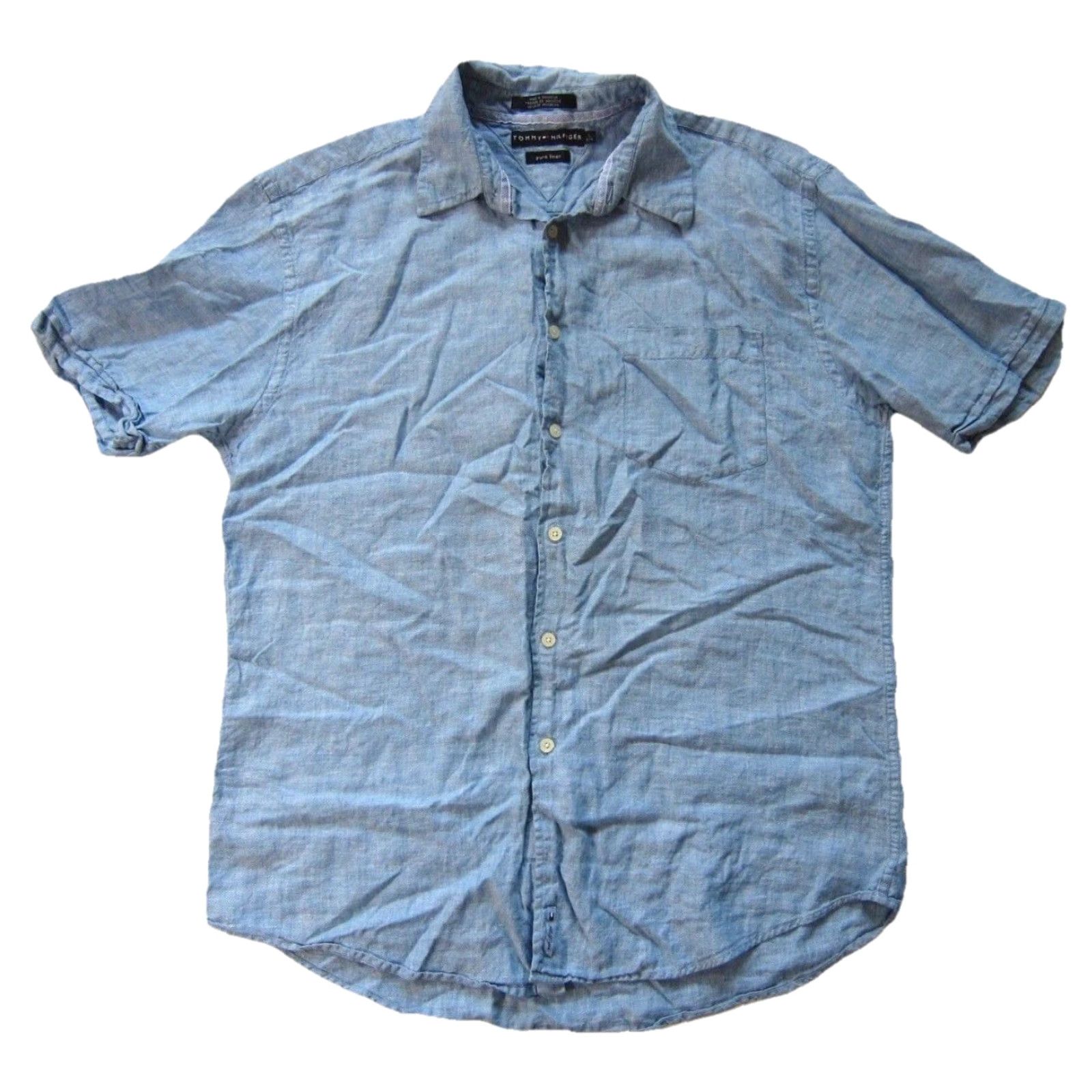 Tommy Hilfiger Tommy Hilfiger Shirt Men Large 100% Linen Chambray Blue Button Down Short Sleeve L Size US L / EU 52-54 / 3 - 2 Thumbnail