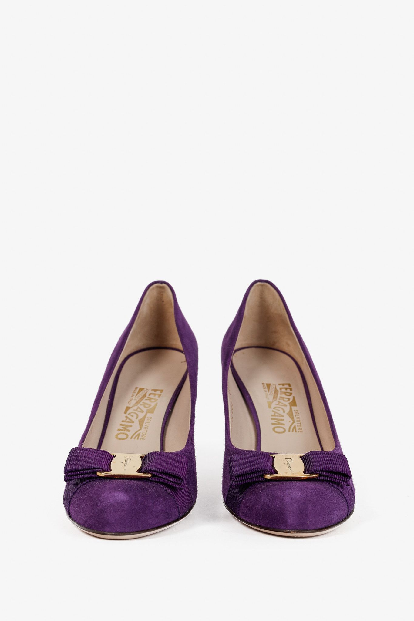 Salvatore Ferragamo Salvatore Ferragamo Purple Suede Vara-Bow Pumps Size US 8 / IT 38 - 2 Thumbnail