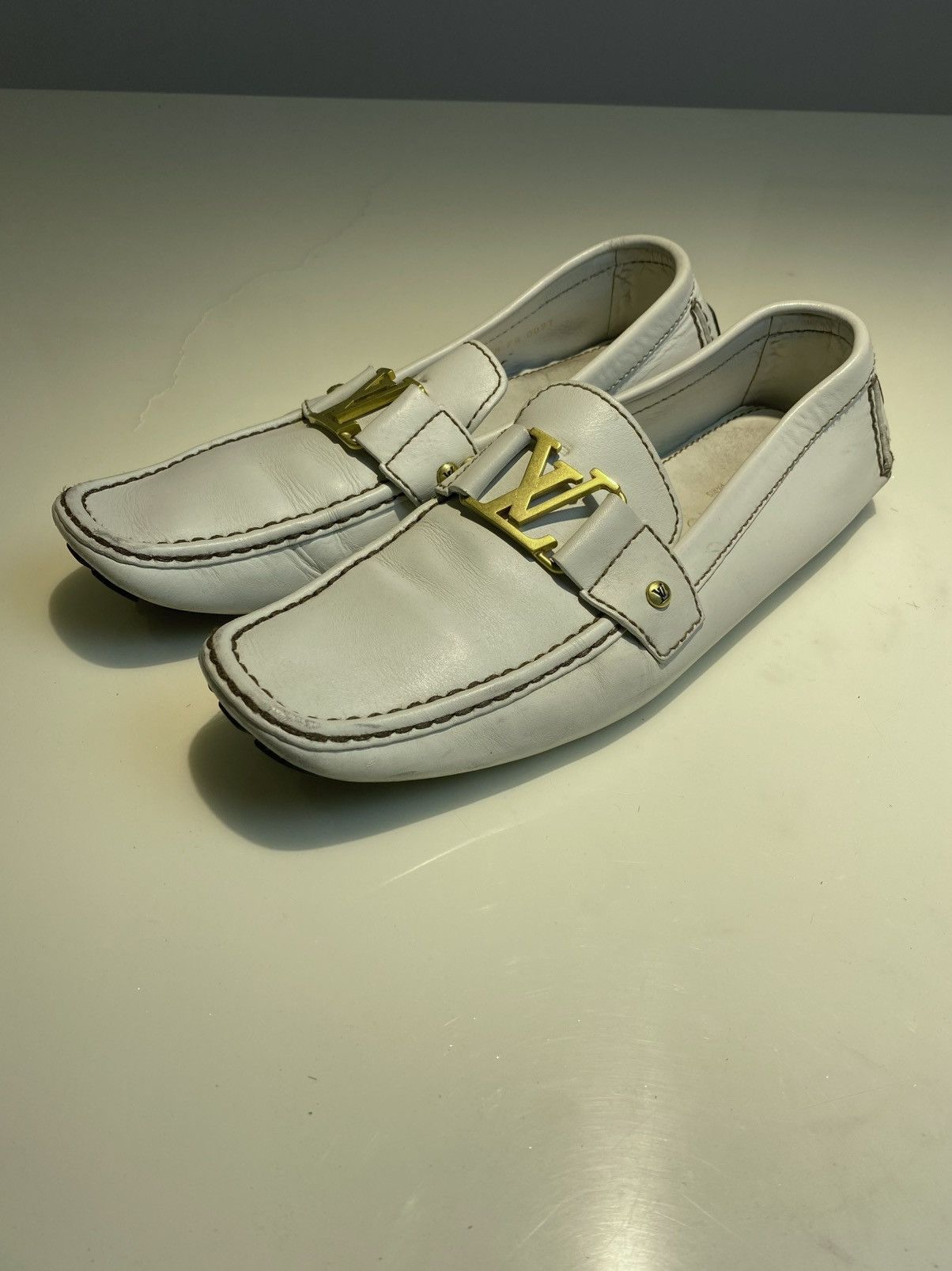 Louis Vuitton Monte Carlo Lv Logo Moccasins White Leather Shoes, Men's (Size 11)