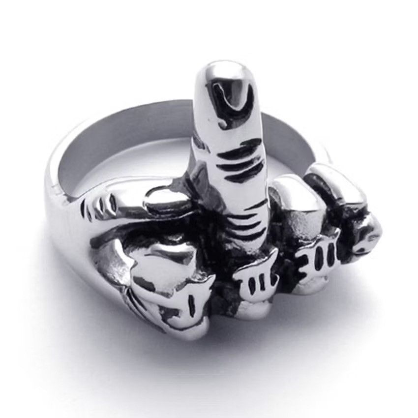Other × Vintage Gothic Punk Biker Vintage Middle Finger Stainless Steel Ring Size ONE SIZE - 4 Thumbnail
