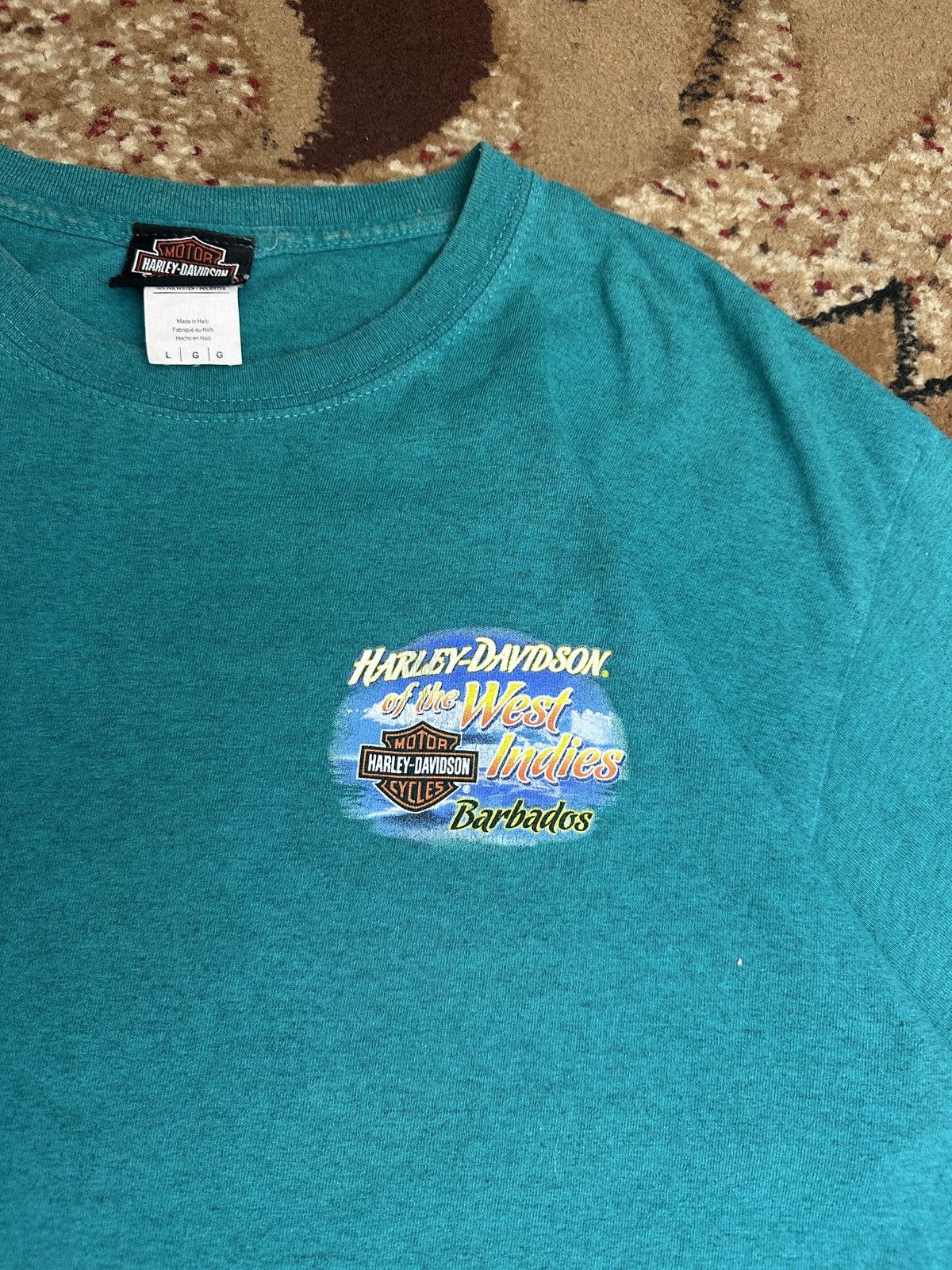 Band Tees × Harley Davidson × Vintage Vintage Harley Davidson t-shirt teal rare Barbados M/L Size US L / EU 52-54 / 3 - 4 Thumbnail