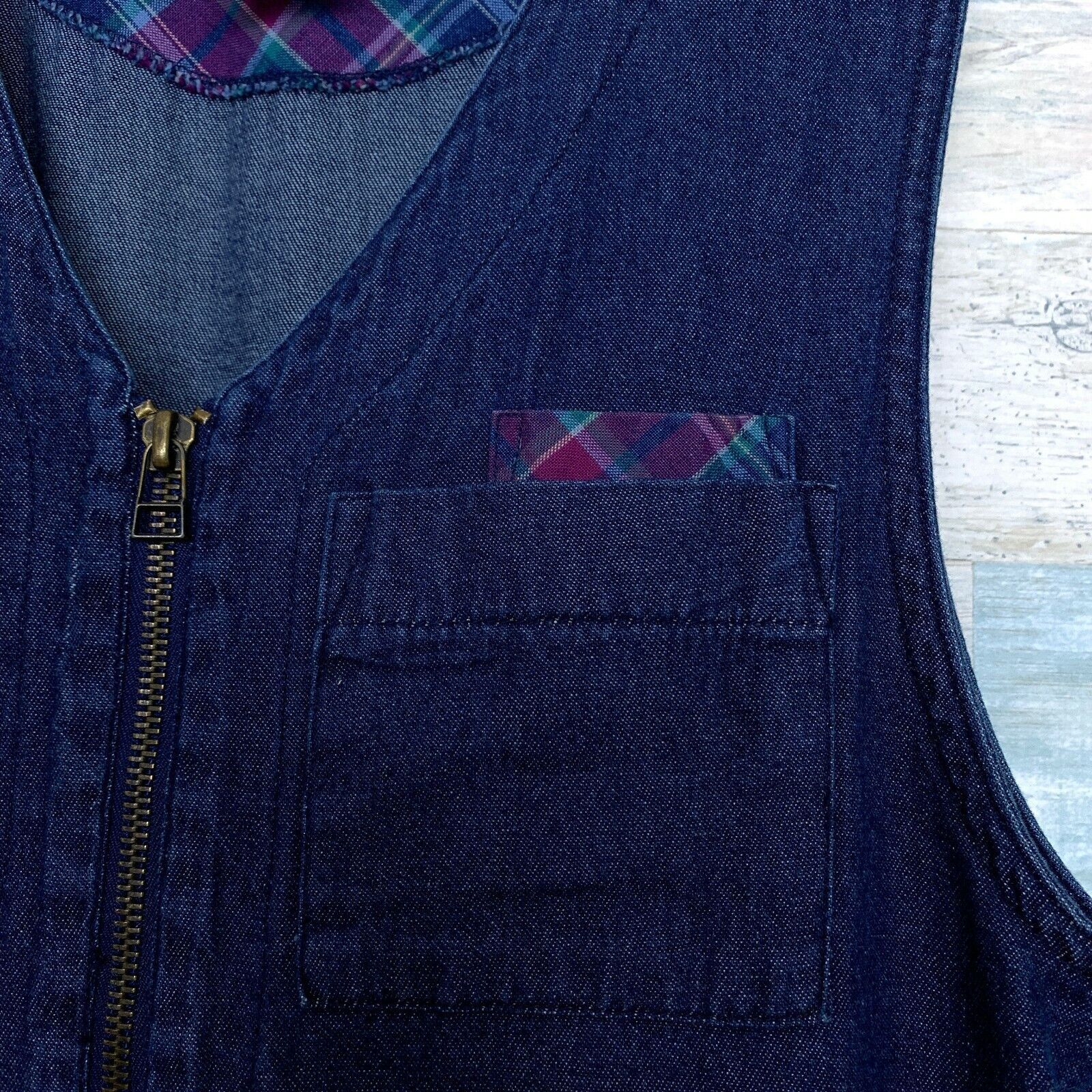 Jantzen Jantzen VTG 90s Denim Plaid Pinafore Smock Maxi Dress Blue S Size S / US 4 / IT 40 - 3 Thumbnail