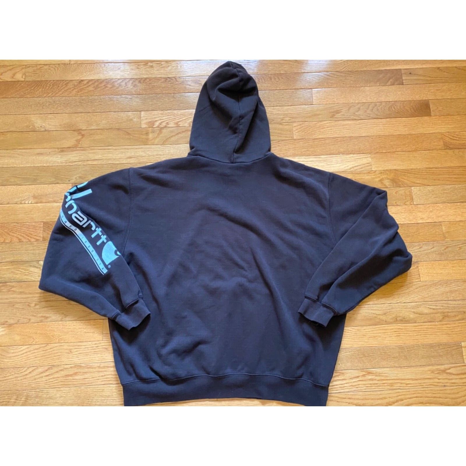Carhartt VINTAGE Carhartt Sweatshirt Hooded Navy Brown XXL Logo Sleeve Long Sleeve Mens Pullover Corded Cotton Blend Big & Tall Size US XXL / EU 58 / 5 - 2 Thumbnail