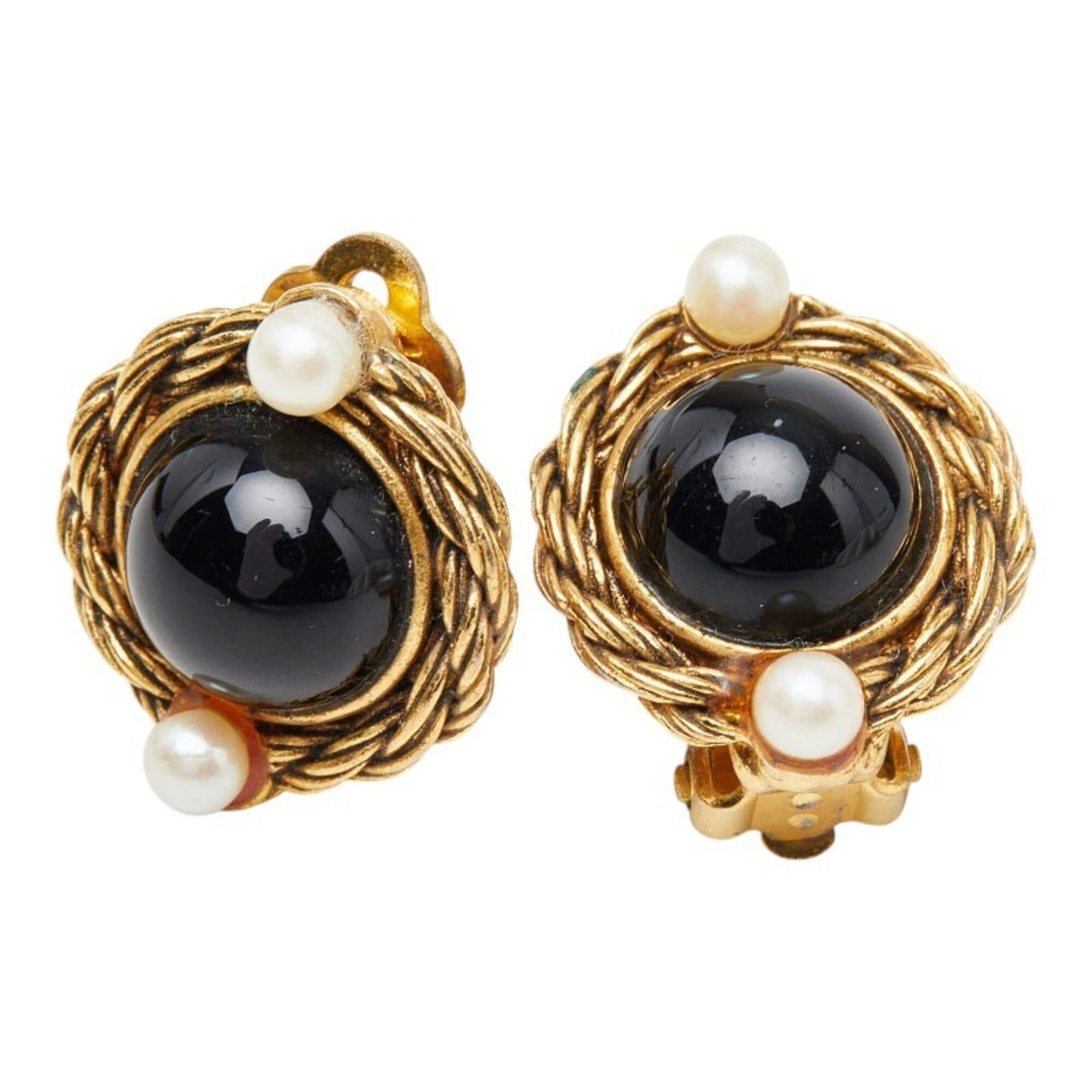 Chanel Chanel Earrings, Gold and Black Plated, Faux Pearl, Colored Stone, Women's CHANEL Size ONE SIZE - 1 Thumbnail