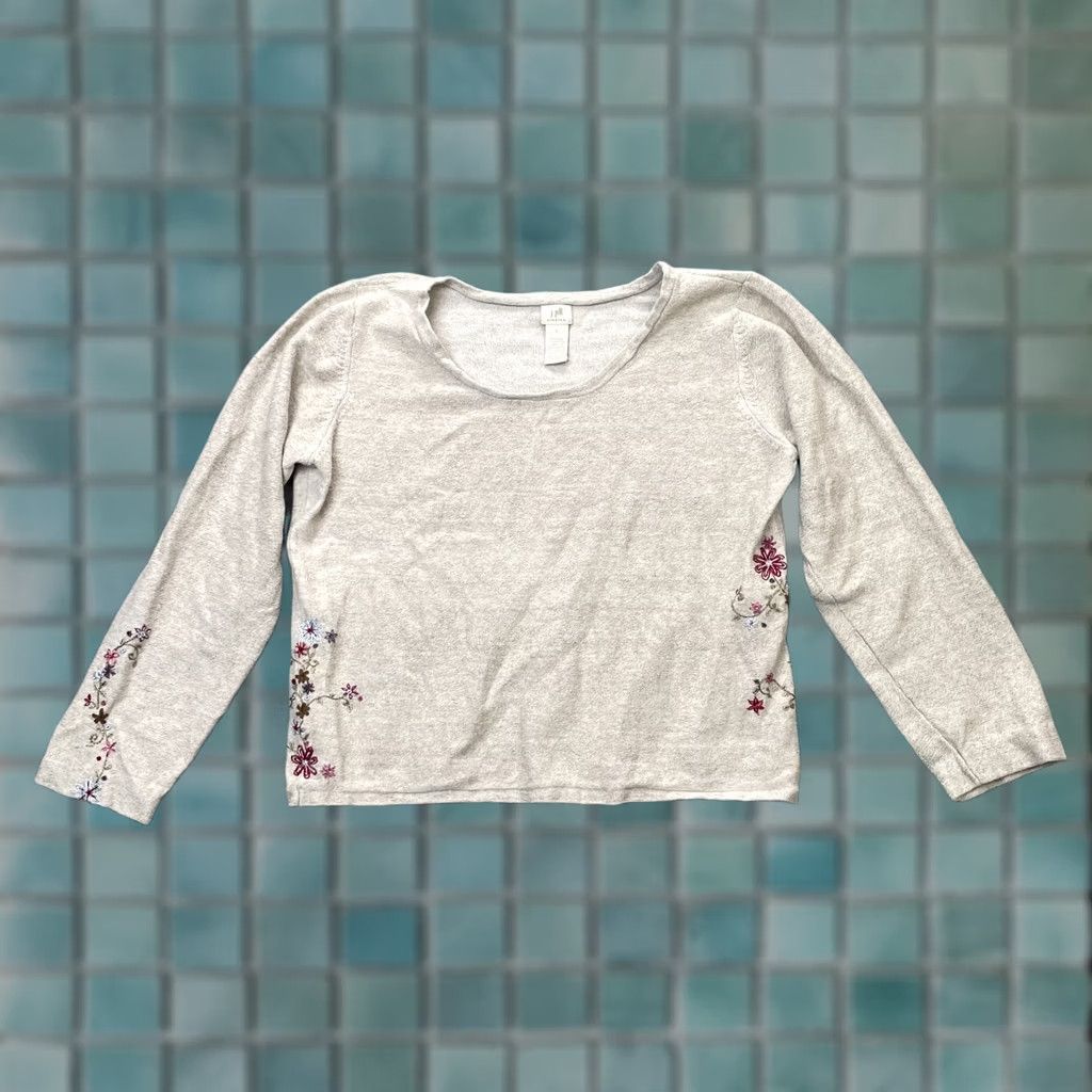 J. Jill J Jill Sweater Womens Large Beige Floral Embroidered Linen Blend Pullover Knit Knitwear Casual Party/Cocktail Embroidered Size L / US 10 / IT 46 - 1 Thumbnail