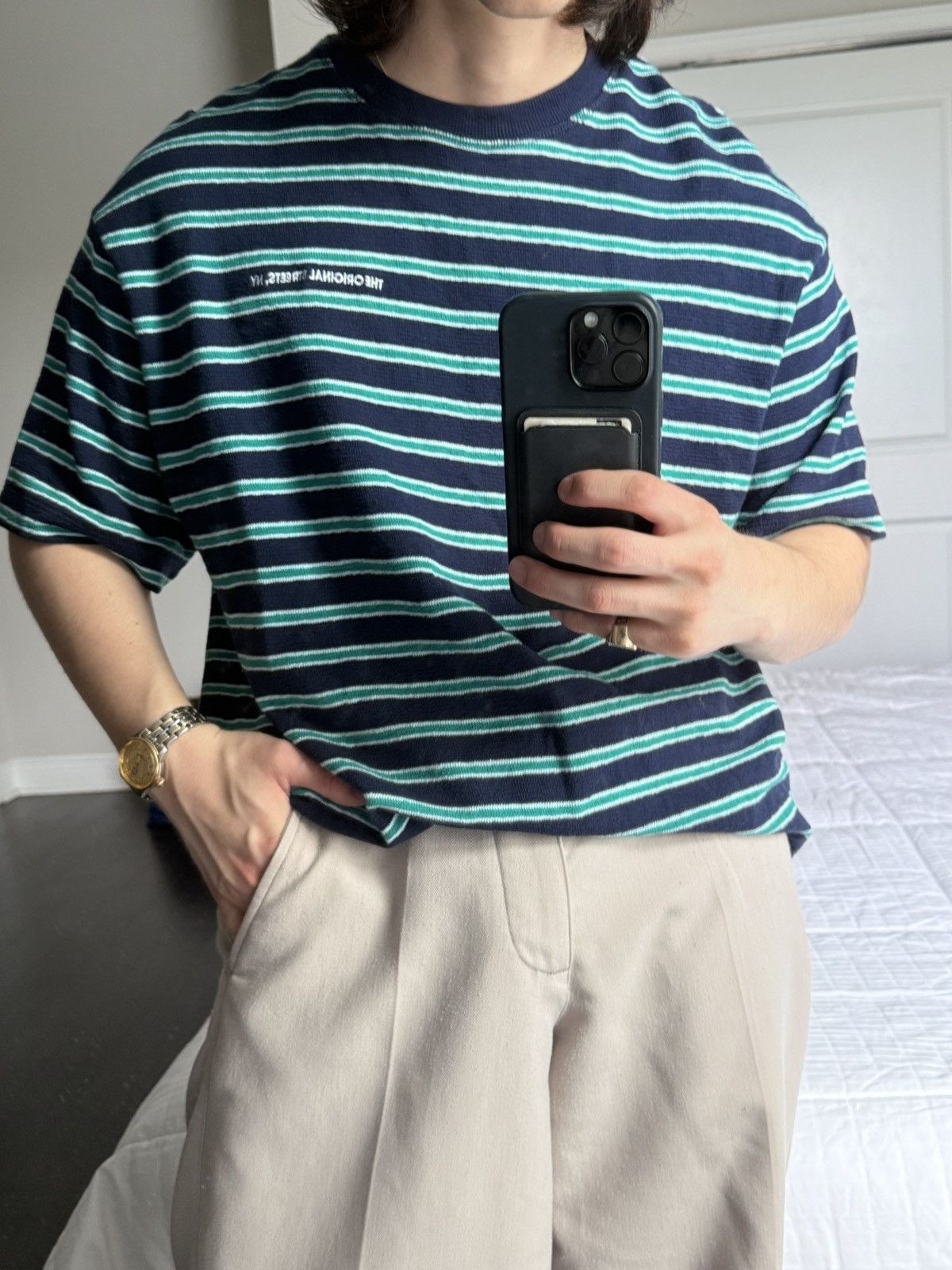 Zara Zara Navy Green White Stripe Tee NY Embroidered Size S Size US S / EU 44-46 / 1 - 2 Thumbnail