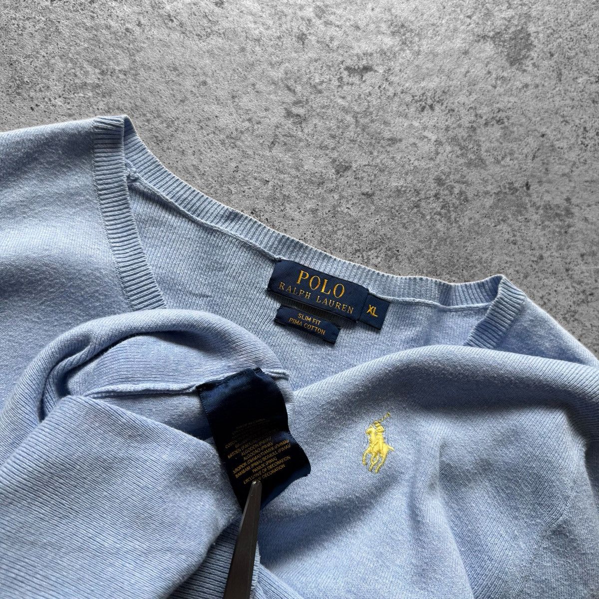 Polo Ralph Lauren Polo Ralph Lauren Blue Sweater Slim Fit Cotton Knit Pullover Size US XL / EU 56 / 4 - 5 Thumbnail