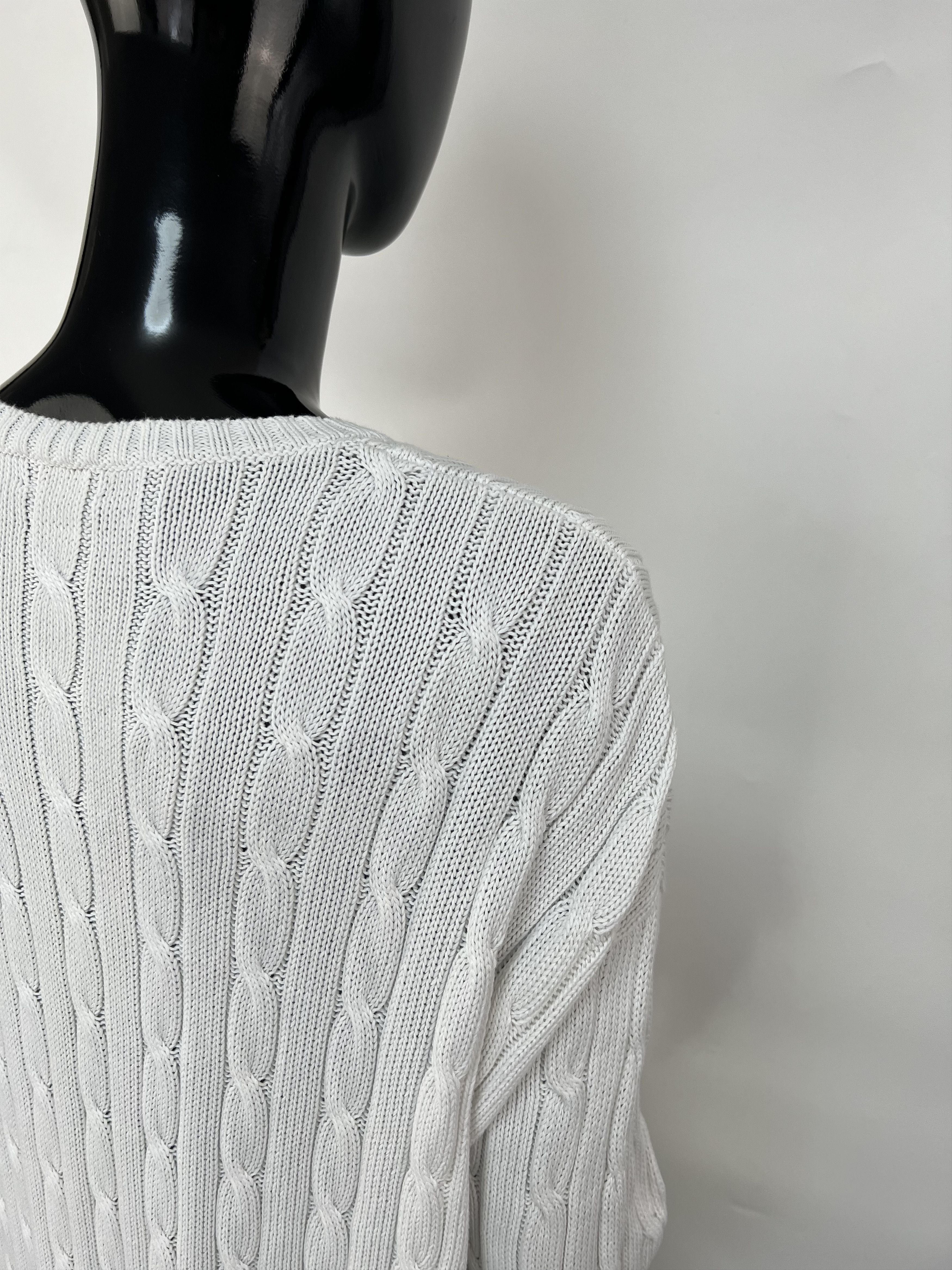 Polo Ralph Lauren Polo Ralph Lauren White Cotton Cable Knit V-Neck Sweater Size L / US 10 / IT 46 - 14 Thumbnail
