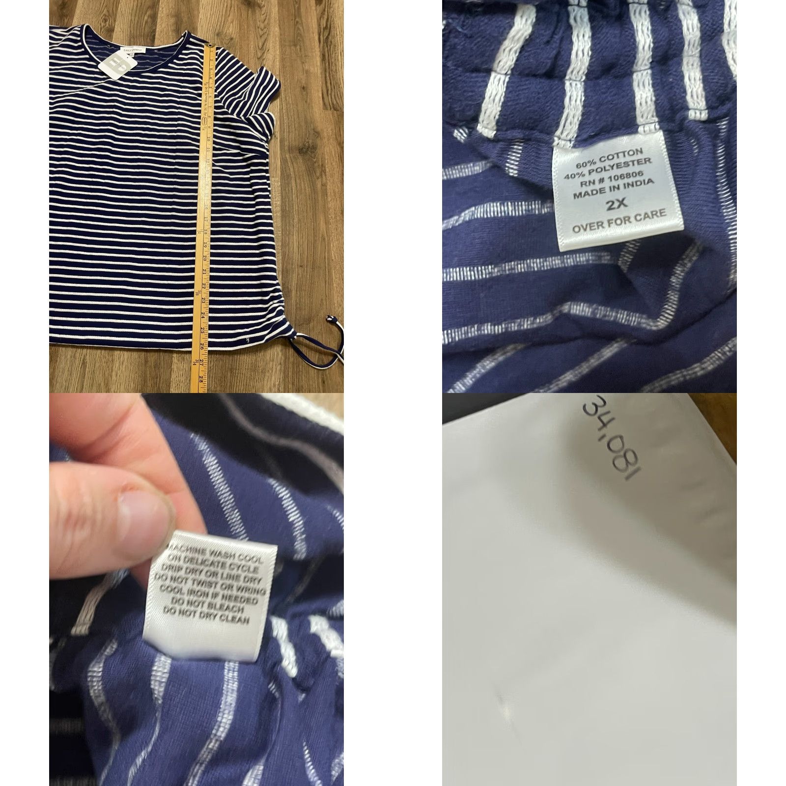 Vintage Emily Daniels Shirt Womens Plus 2X Blue White Striped Side Lace Up NWT T-Shirt Short Sleeve Round Neck Casual 2X Womens90 Size XXL / US 16-18 / IT 52-54 - 8 Thumbnail