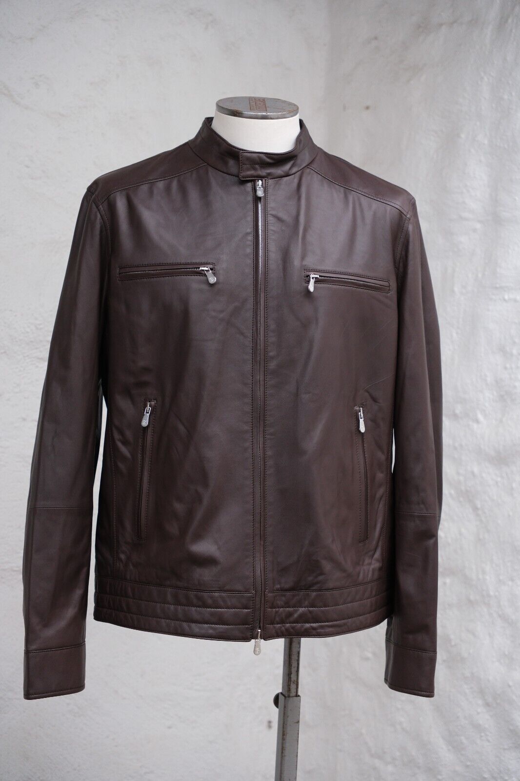 Image of NWT Brunello Cucinelli Biker Moto Jacket Brown Leather, Men's (Size XL)