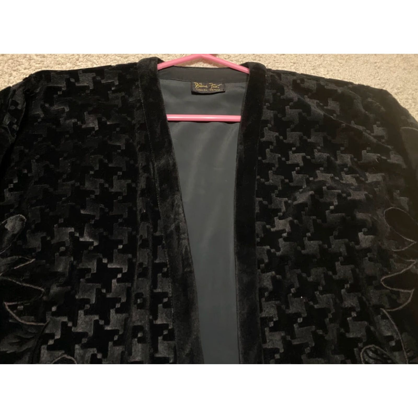 Velvet VINTAGE Diane Freis Womens Large Jacket Black Floral Velvet Burnout Open Front Jacket Size L / US 10 / IT 46 - 3 Thumbnail