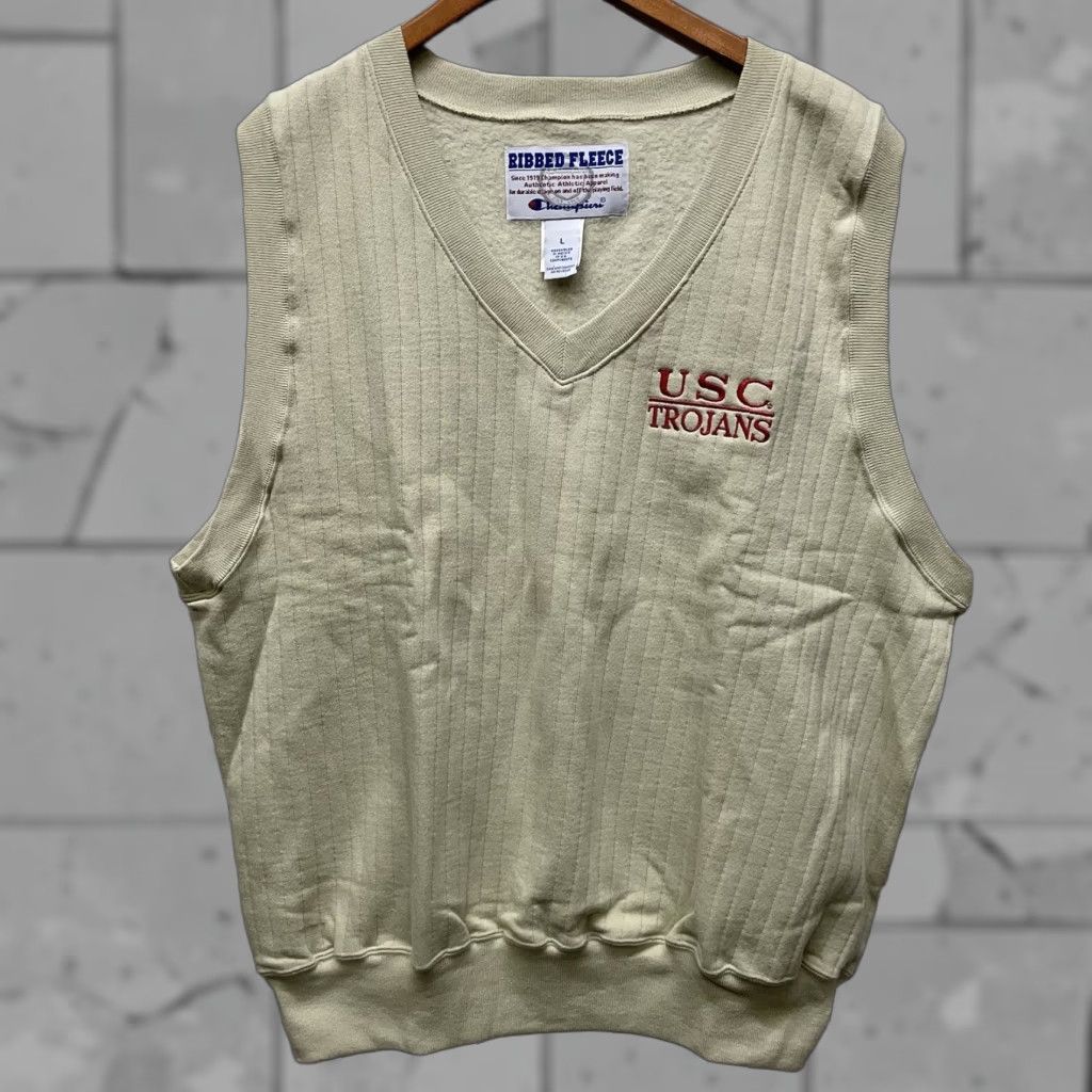 Champion VTG Champion Ribbed Fleece USC Trojans cotton blend pullover Vest Mens Size L Beige Sweatshirt Size US L / EU 52-54 / 3 - 1 Thumbnail