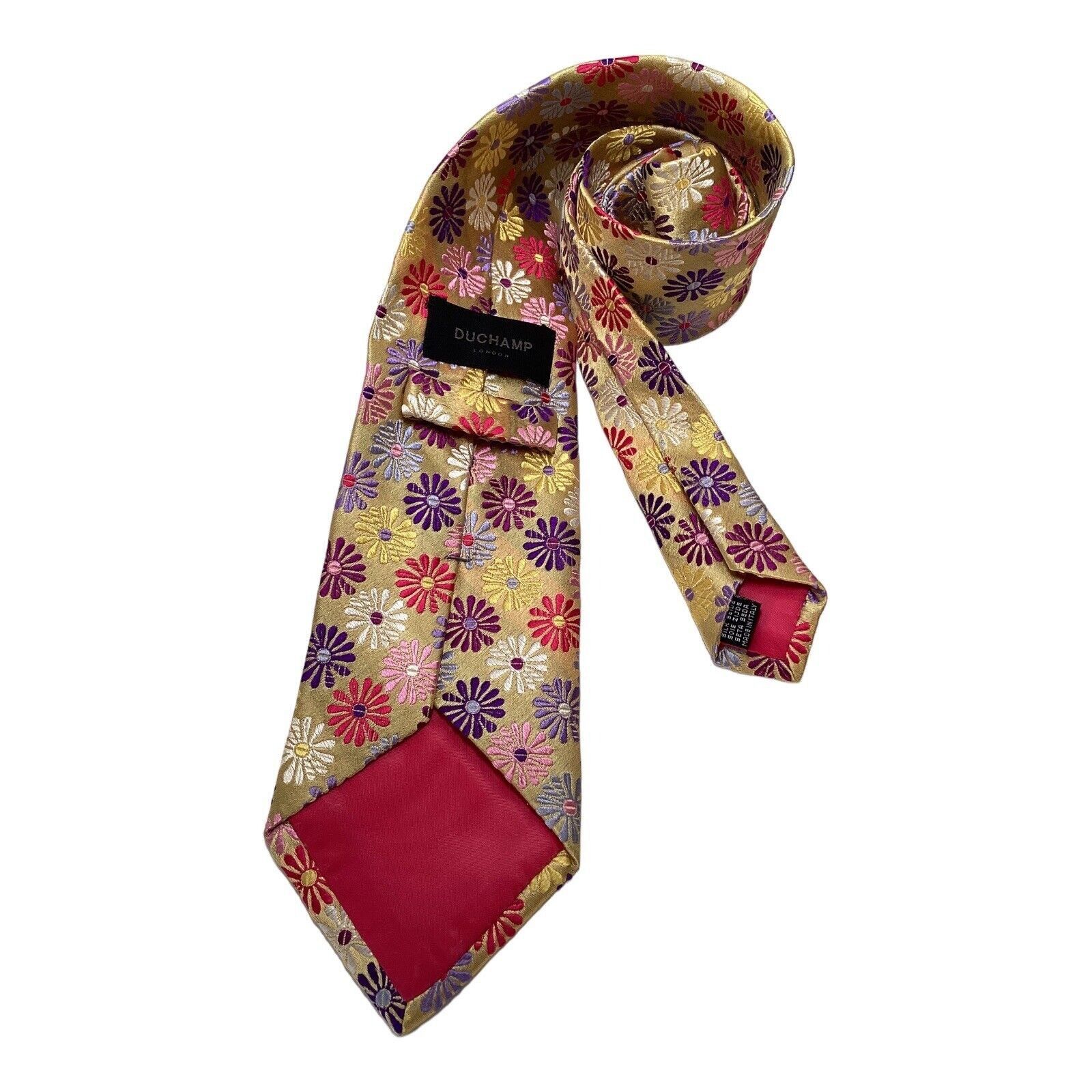 Duchamp DUCHAMP Yellow Flower Print Luxury Designer Silk Tie Made It Size ONE SIZE - 1 Thumbnail