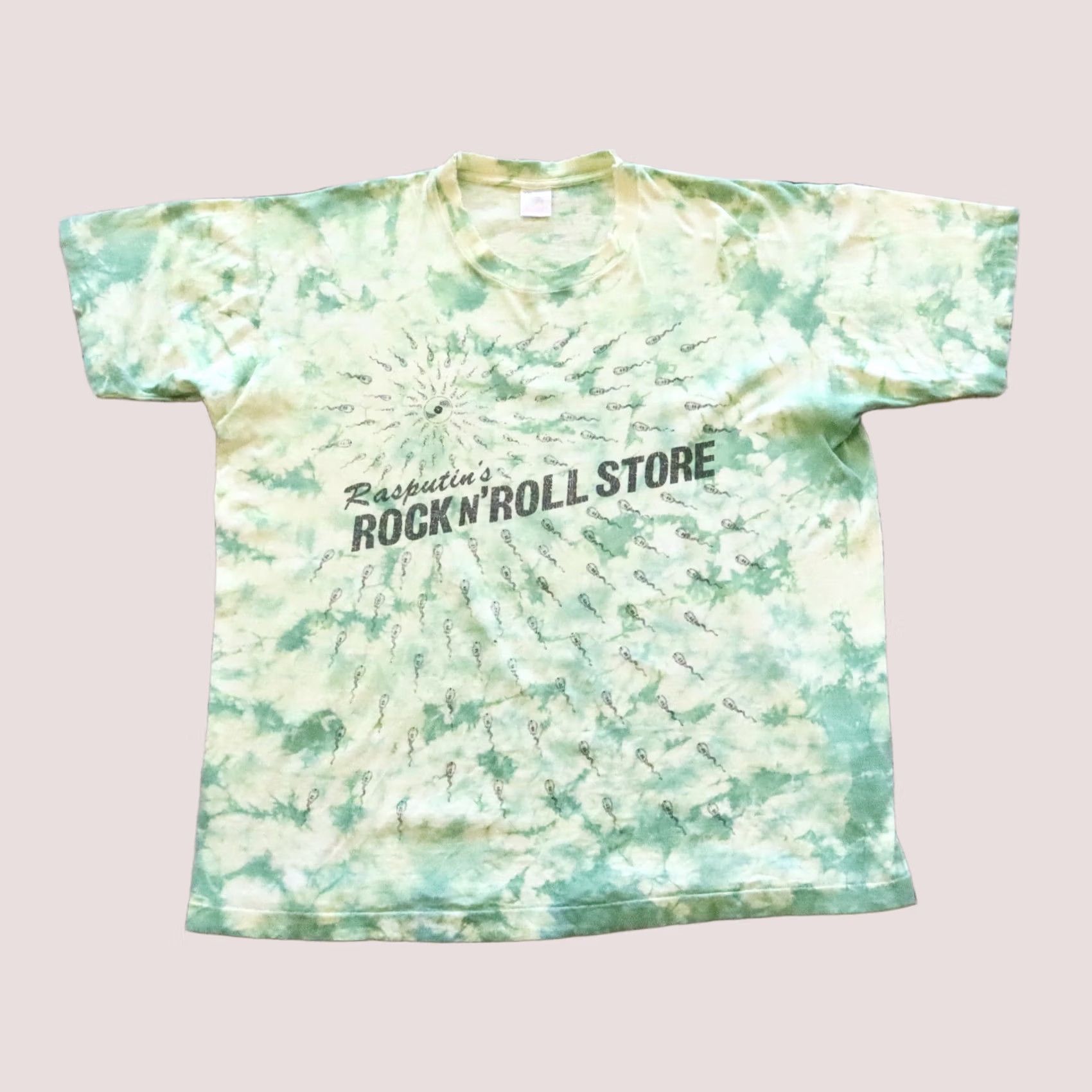 Vintage Rasputin's Vintage T-Shirt Sperm Tye Dye XXL Mens Cotton Green 2XL Shirt Rock N' Roll Store Sperm Tye Dye Tshirt 1980s Mens Size US XXL / EU 58 / 5 - 1 Thumbnail