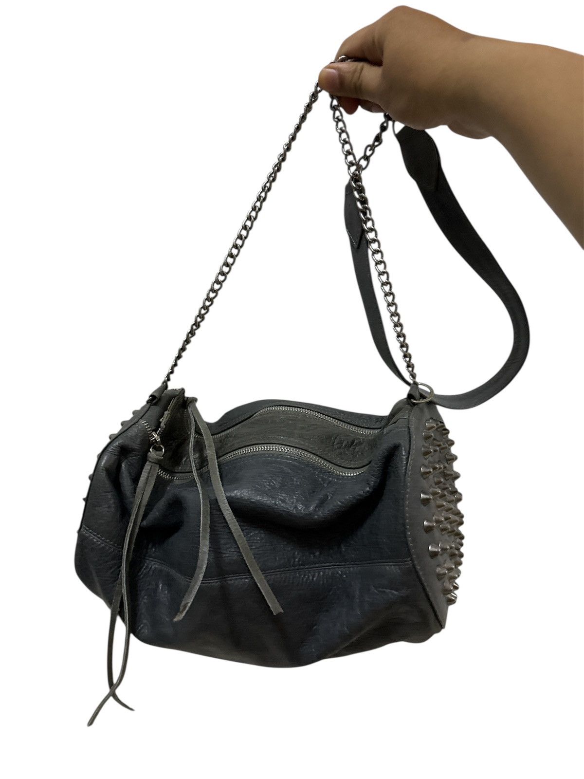 Japanese Brand Vintage Patina leather Studded chain sling bag Size ONE SIZE - 5 Thumbnail