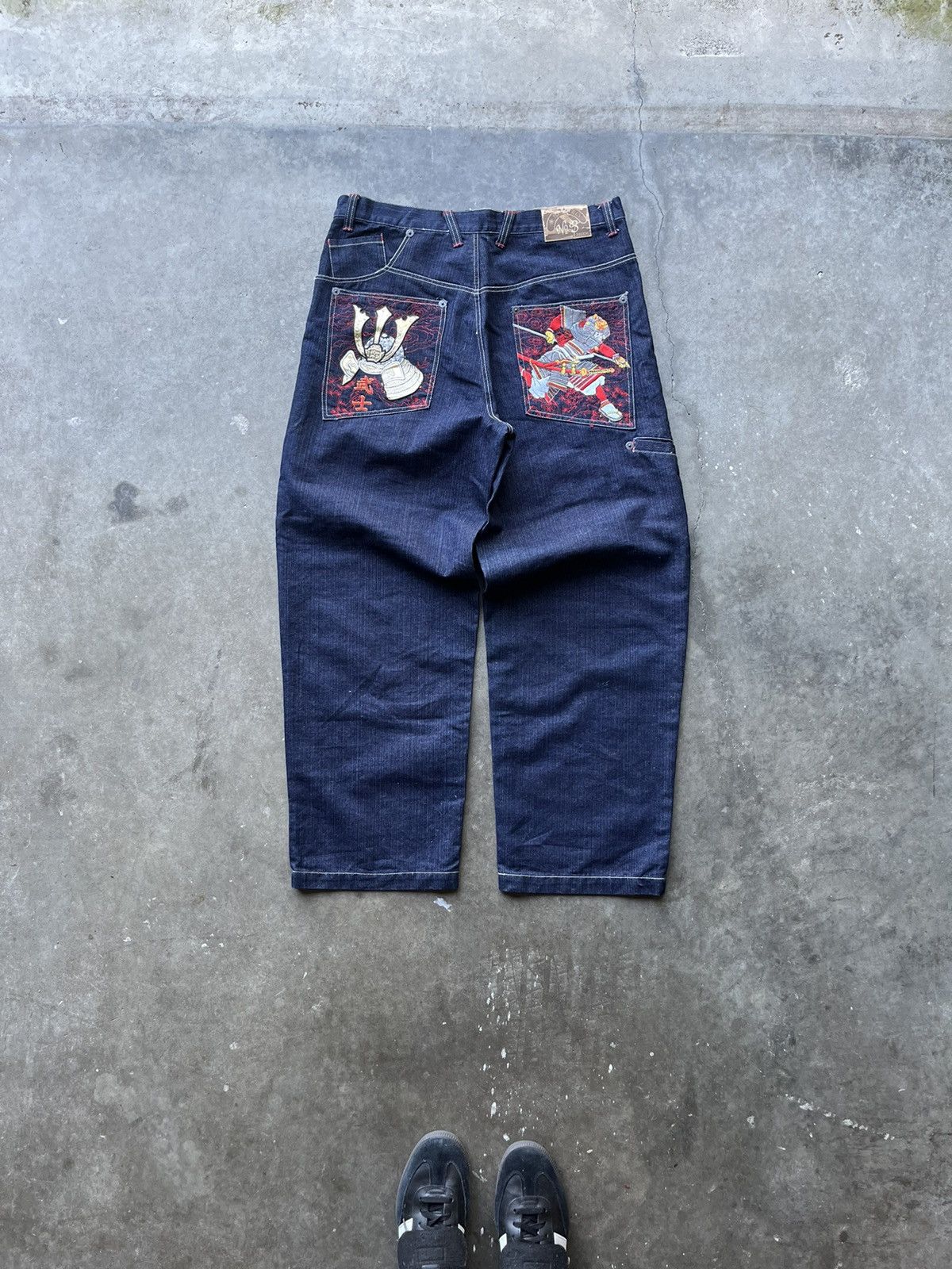 image of Vintage Y2K No. 83 Graphic Embroidered Workwear Style Jeans in Blue, Men's (Size 36)