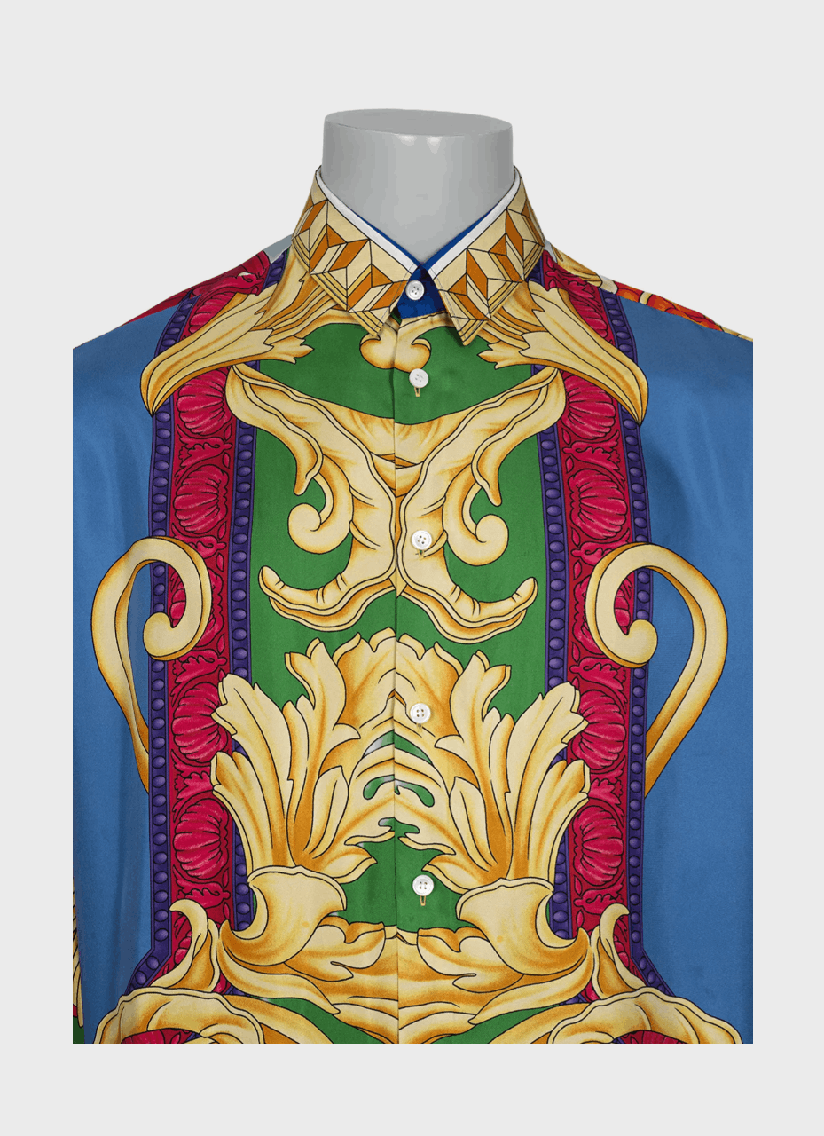 Versace Versace Men’s Silk Shirt Bright Print Size XL 100% Silk Size US XL / EU 56 / 4 - 4 Thumbnail