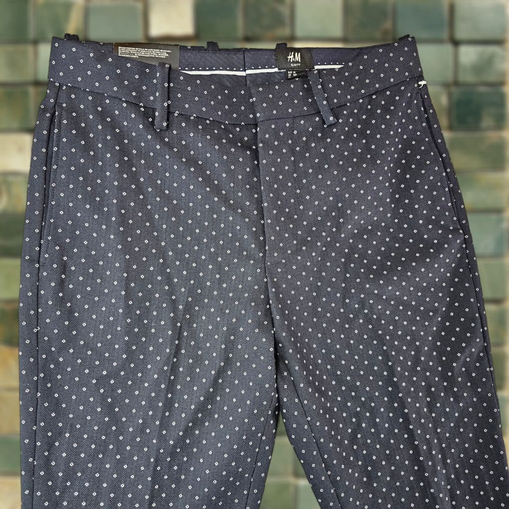 H&M H&M Chino Dress Pants Mens 32 Regular Flat Front Slim Blue 32x29 Office Workwear Preppy Size US 32 / EU 48 - 1 Thumbnail