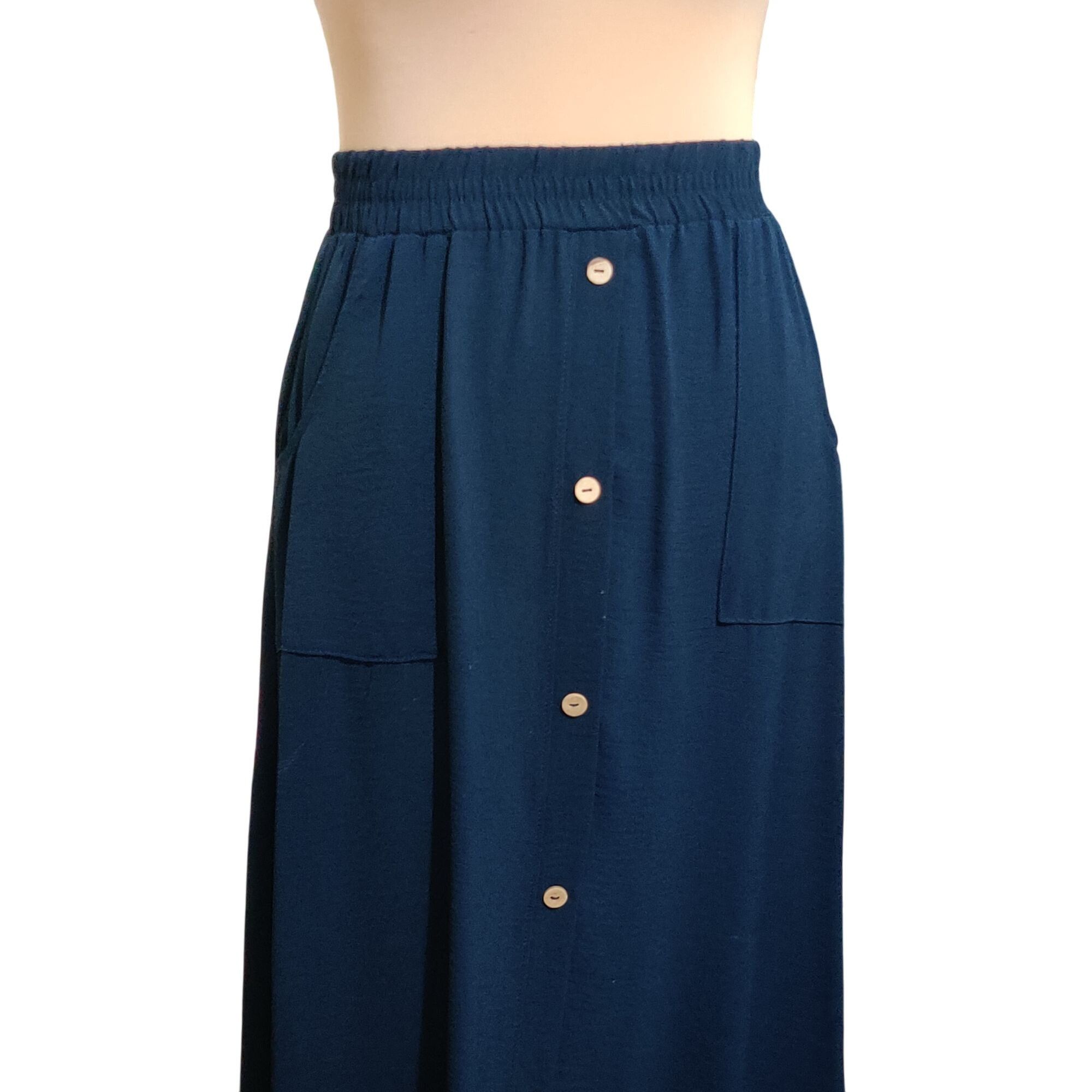 Other Emi & Joe L Navy Blue Midi Skirt Pockets Button Detail Flowy Size 34" / US 12 / IT 48 - 9 Thumbnail