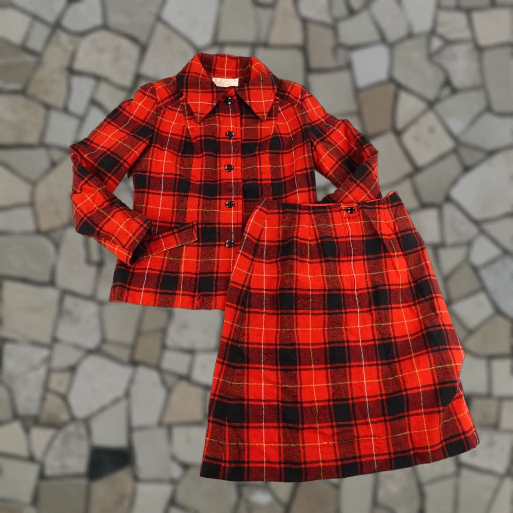 VINTAGE Pendleton Wool Skirt Suit Women's Size 10 Red Black Plaid