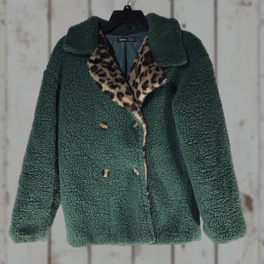 Shein SheIn Green Faux Fur Button-Up Coat Women Size S Casual Soft Shell Regular Fit Size S / US 4 / IT 40 - 1 Thumbnail