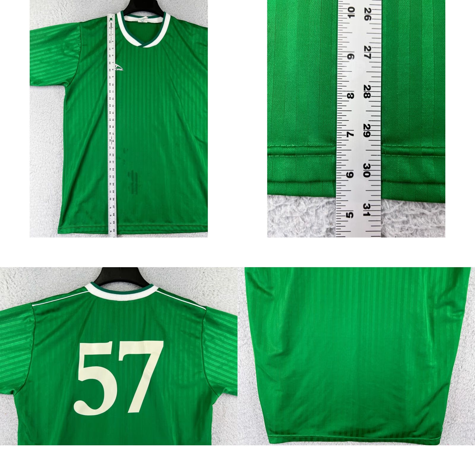 Vintage VINTAGE Score Soccer Jersey Adult XL Green Stripe Shiny Made USA #57 Size US XL / EU 56 / 4 - 9 Thumbnail