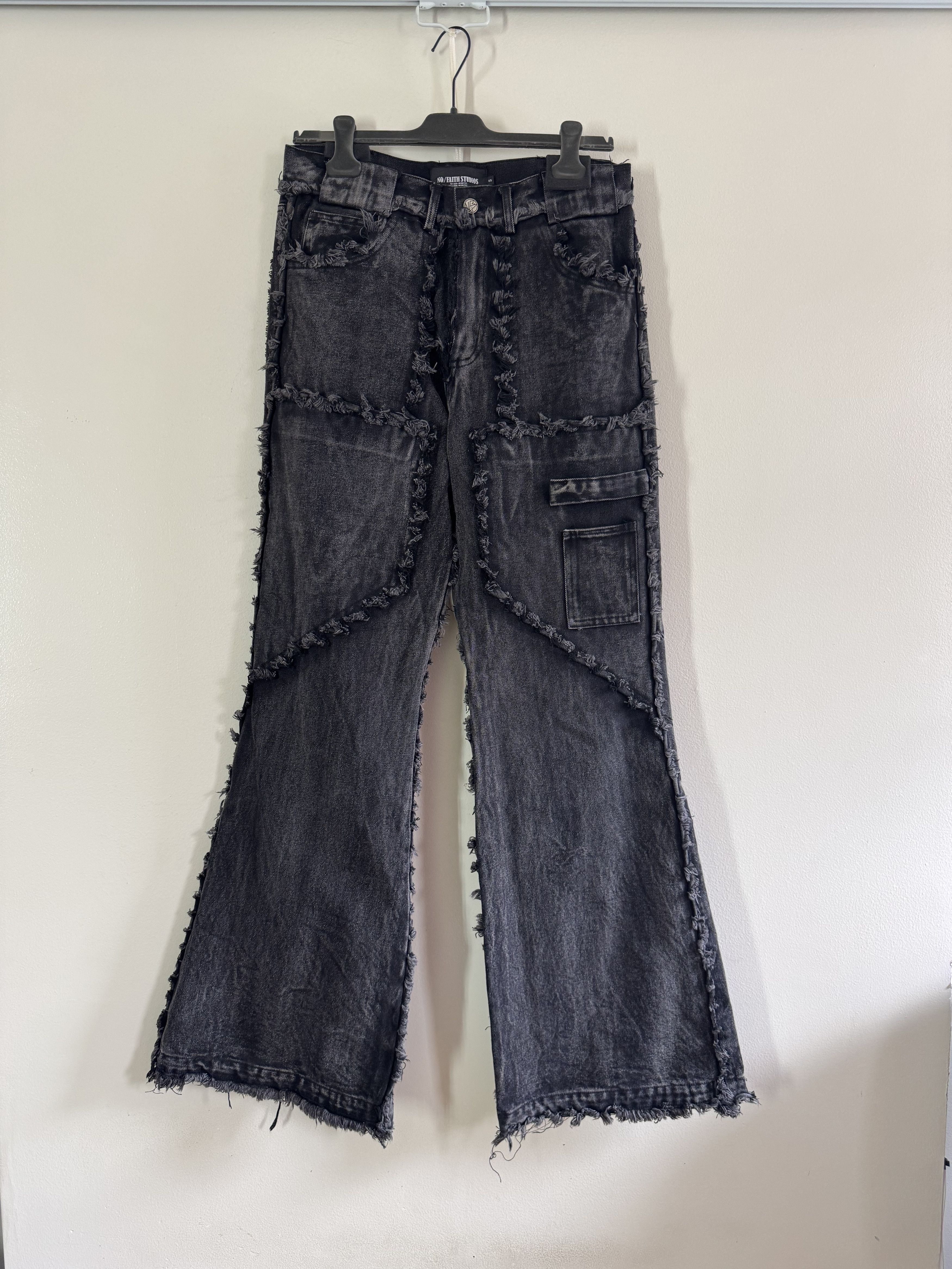 No Faith Studios Flared baggy cargo distressed NFS denim jeans