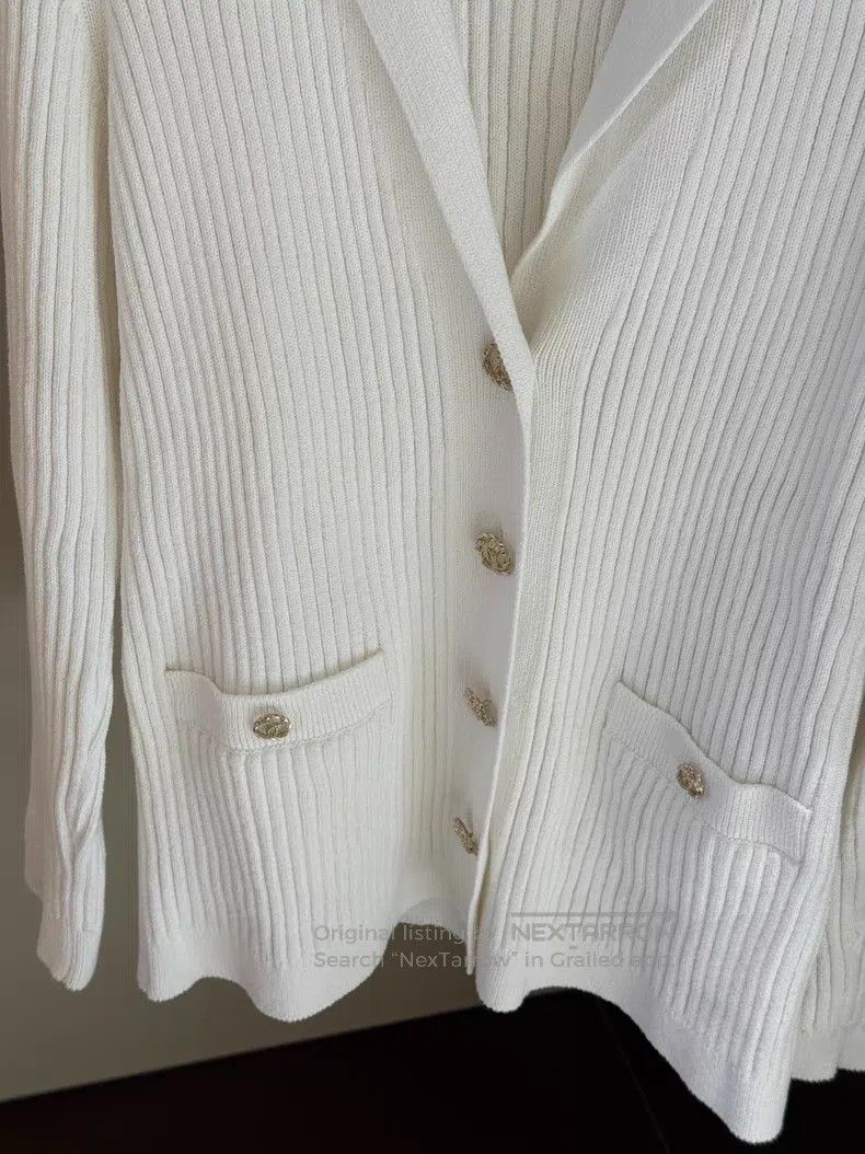 Chanel Chanel White gold knitted coat Size XXS / US 00 / IT 34 - 3 Thumbnail