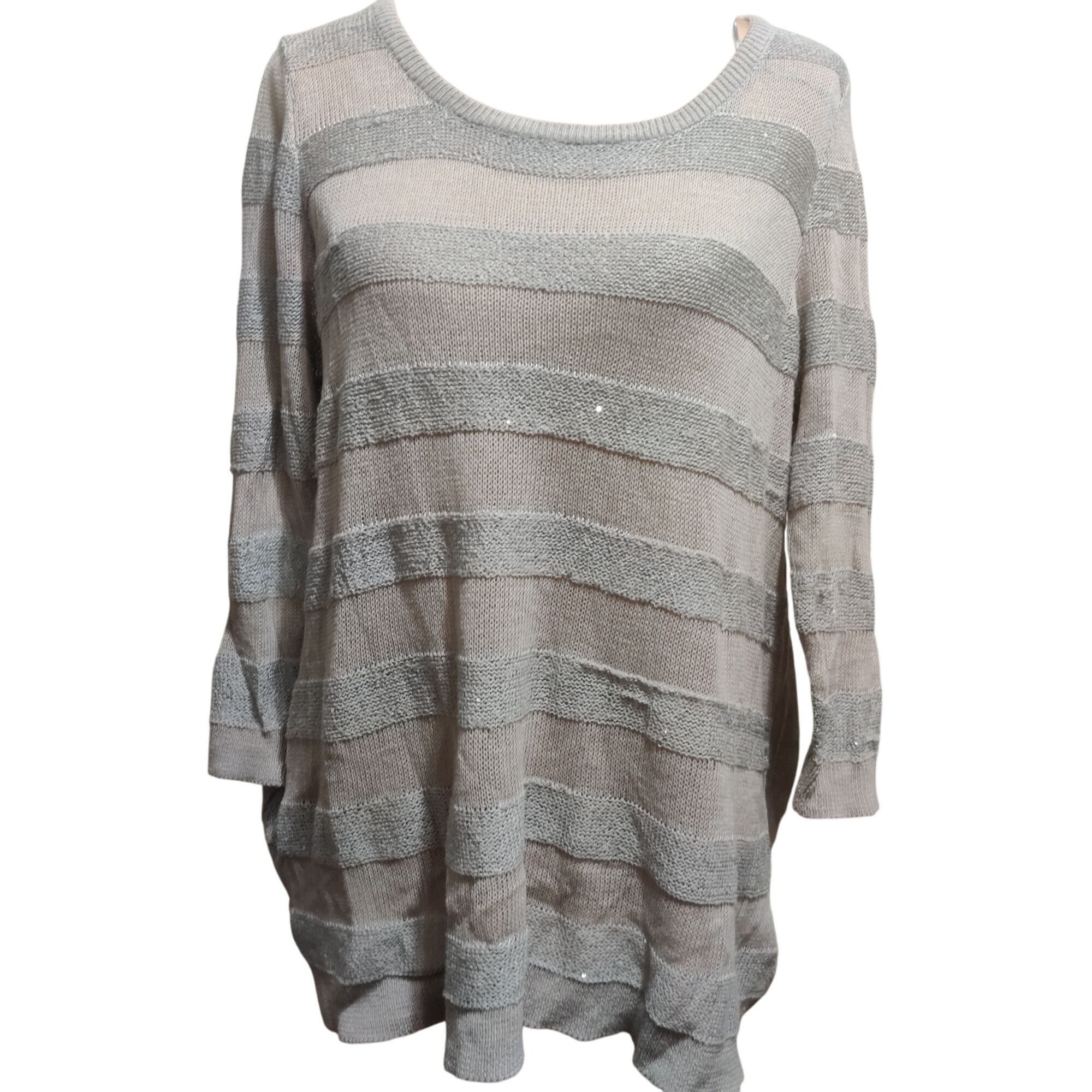 Other Elle Striped Sequin Sweater Lightweight Open Knit Sparkle Pu Size XL / US 12-14 / IT 48-50 - 1 Thumbnail