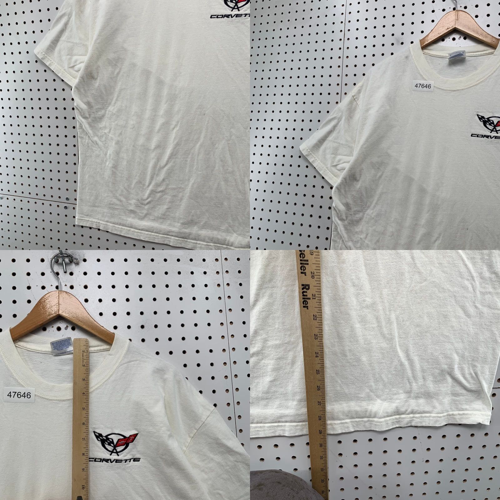Hanes VINTAGE Chevy Corvette T Shirt Mens XL White Embroidered Short Sleeve Size US XL / EU 56 / 4 - 8 Thumbnail