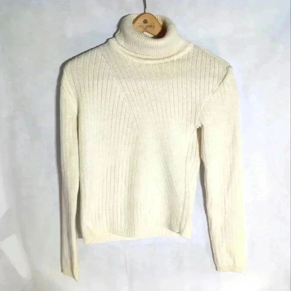 Other MGE Diagonal Pattern Off White Cable Knit Turtleneck Size S / US 4 / IT 40 - 1 Thumbnail