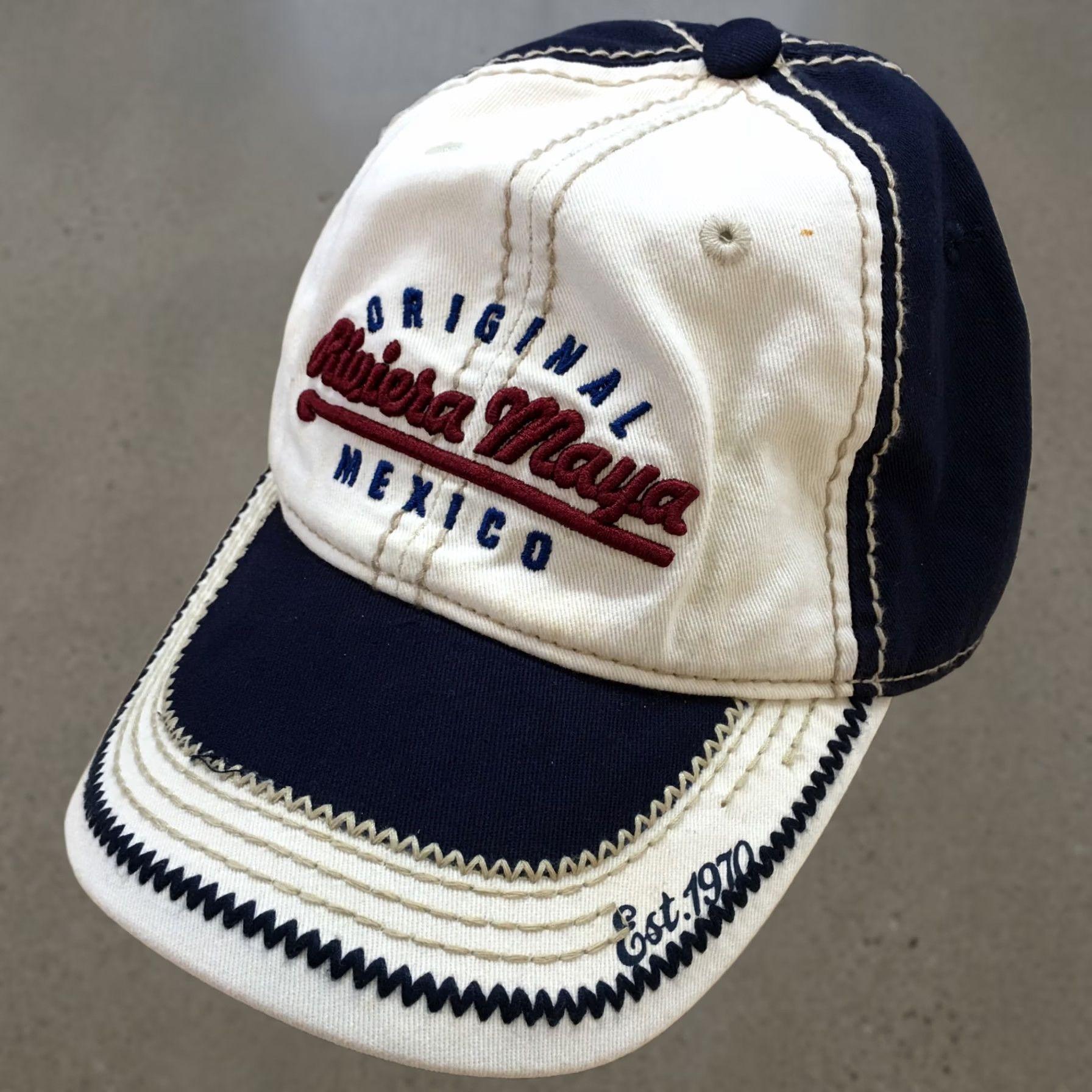 Vintage Caribbean Side Riviera Maya Baseball Cap Mens Blue White OS Embroidered Logo Size ONE SIZE - 1 Thumbnail