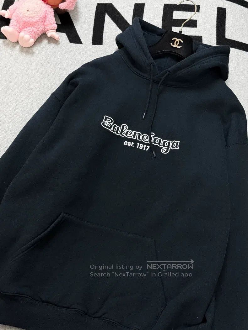 Balenciaga Balenciaga Dark Blue and White Letter Hooded Fleece Hoodie Size US L / EU 52-54 / 3 - 1 Thumbnail