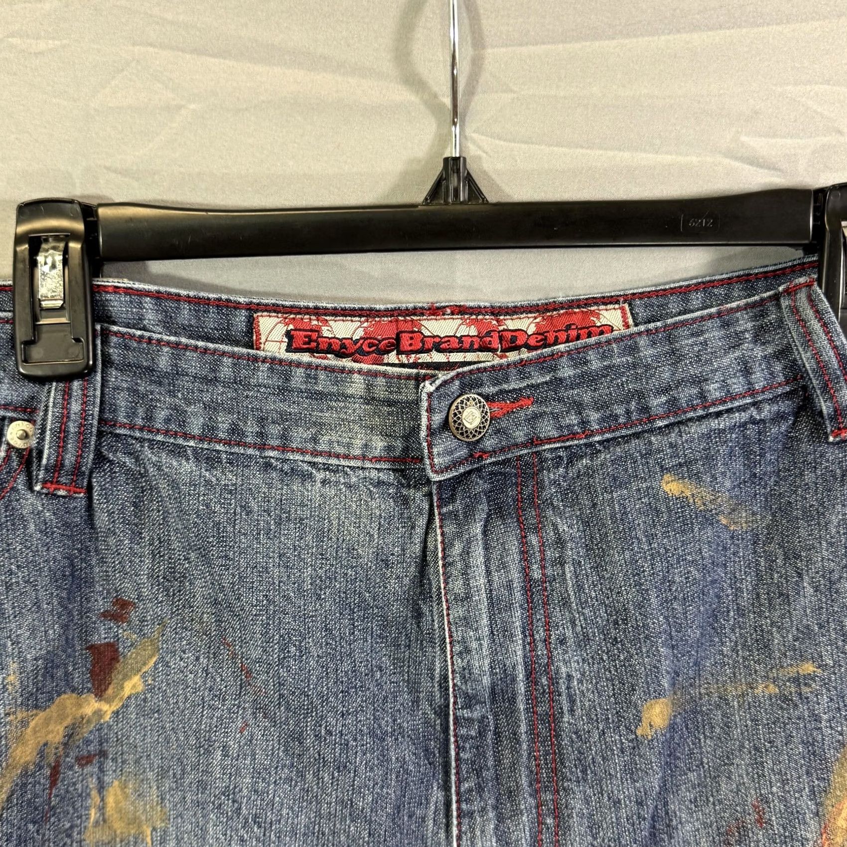 Enyce Enyce Denim Shorts Mens 42 Blue Red Stitch Carpenter Paint Splatter Baggy Hip Hop Shorts Mens 42 Size US 42 / EU 58 - 3 Thumbnail