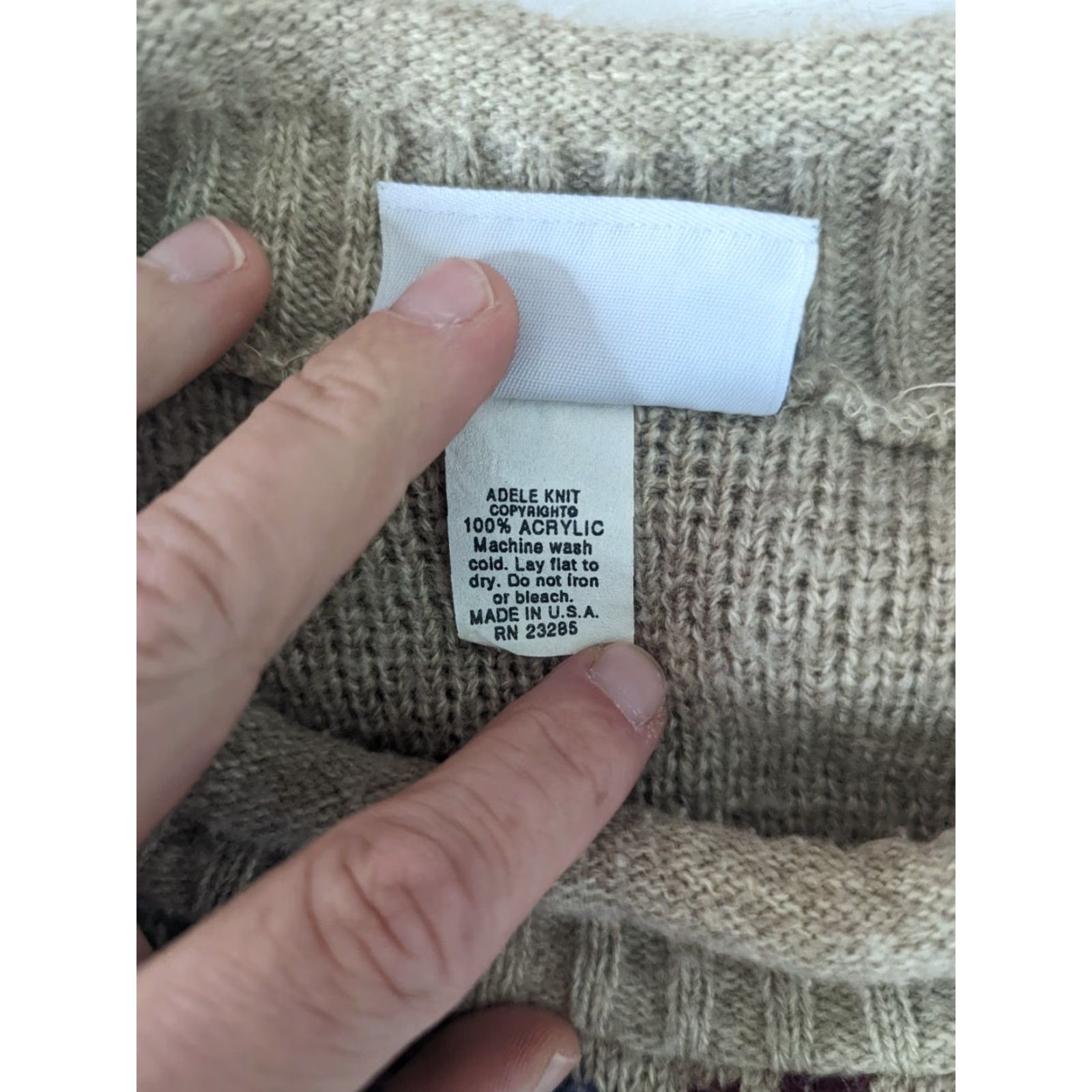 Vintage VINTAGE 90s Mock Neck Fair Isle Relaxed Sweater Beige Floral Cottagecore Grunge S3C Size L / US 10 / IT 46 - 5 Thumbnail