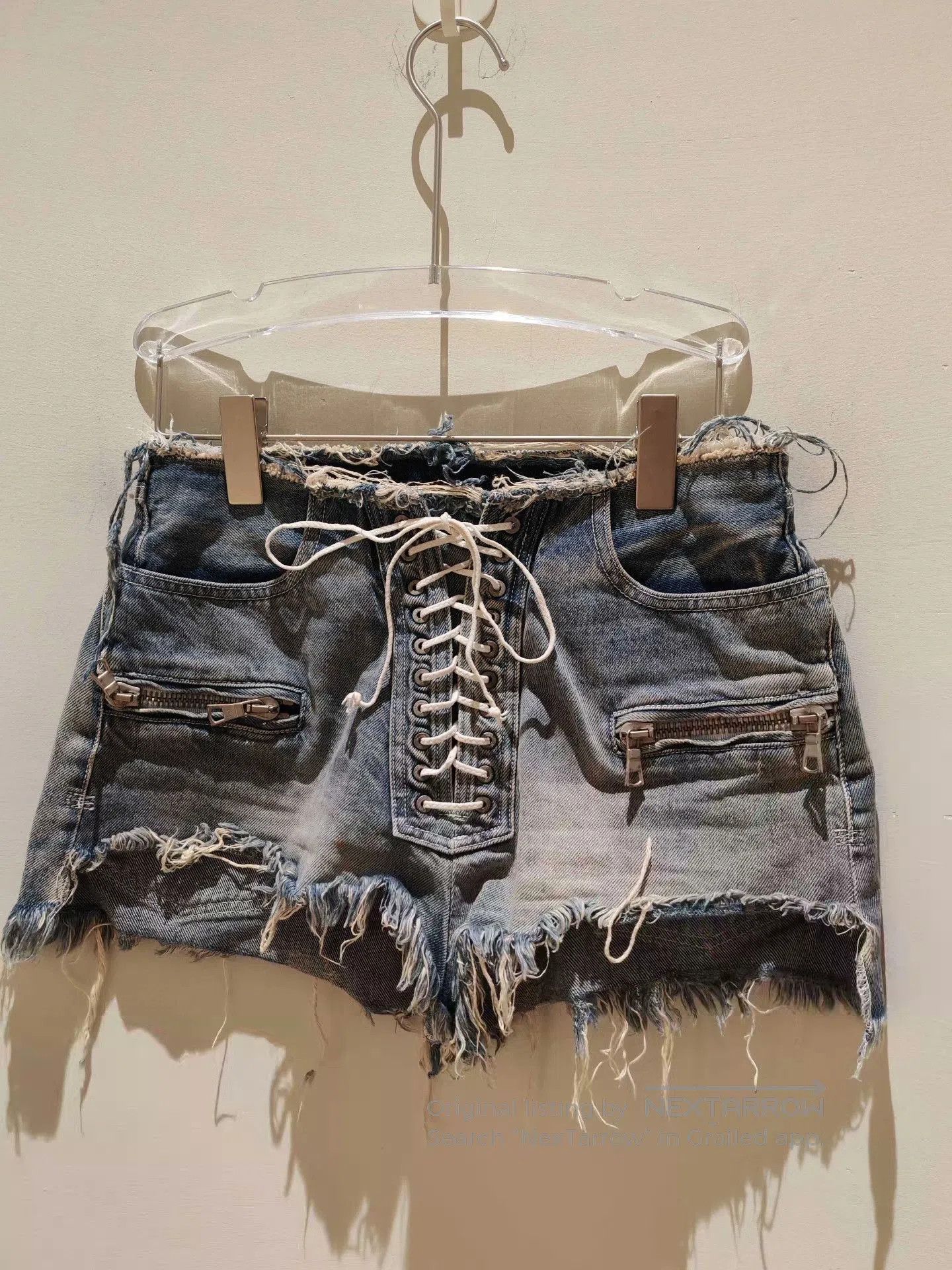 Ben Taverniti Unravel Project Unravel Project Distressed Lace-Up Denim Shorts. Size 25" / US 0 / IT 36 - 1 Thumbnail