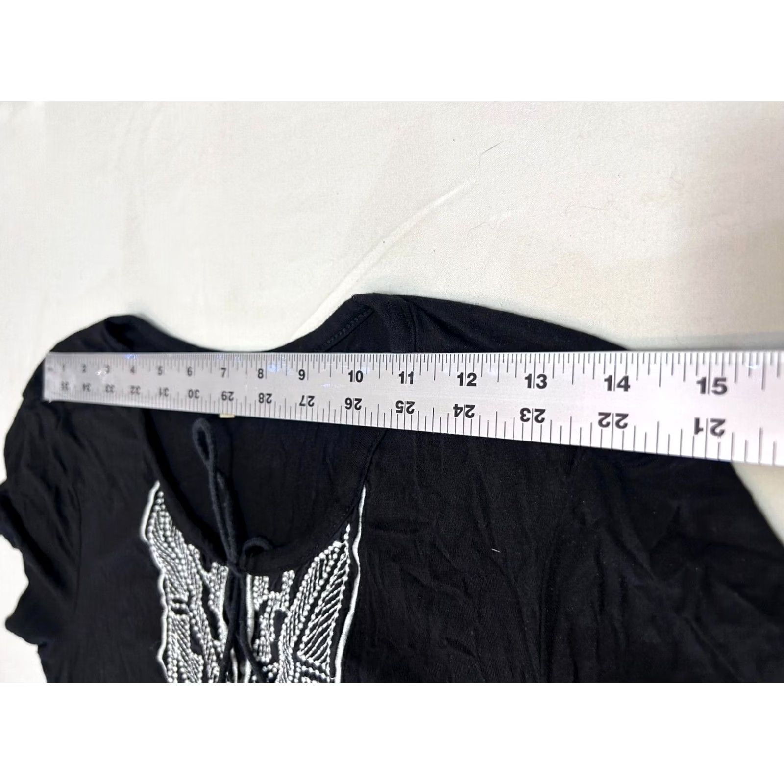 Vintage Democracy Womens Embroidered Tie-Neck Short Sleeve Blouse Top Medium Black Size M / US 6-8 / IT 42-44 - 6 Thumbnail