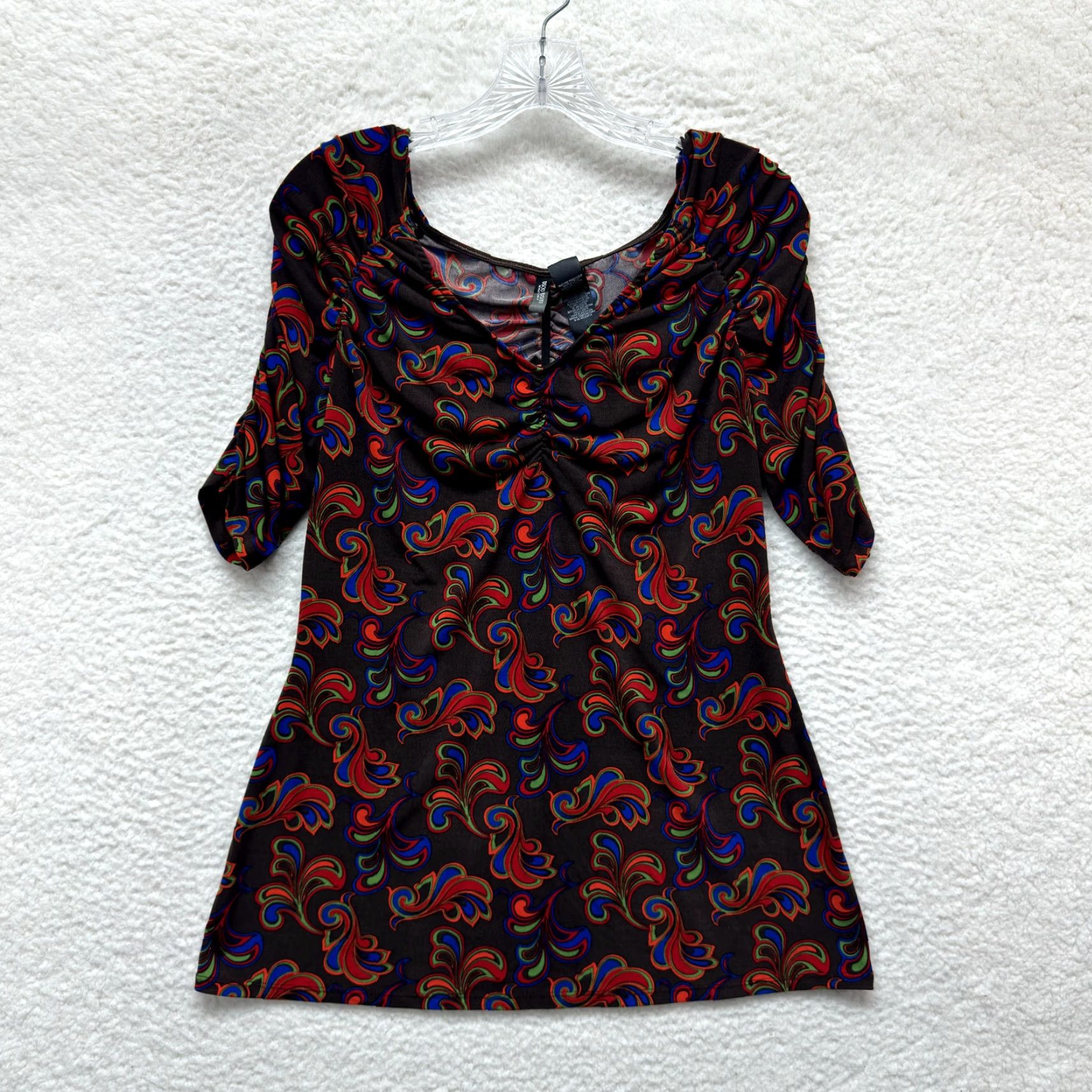 Vintage VINTAGE Bisou Bisou Boho Grunge Top Shirt L Ladies Brown Pattern Slinky Stretch Size L / US 10 / IT 46 - 2 Thumbnail