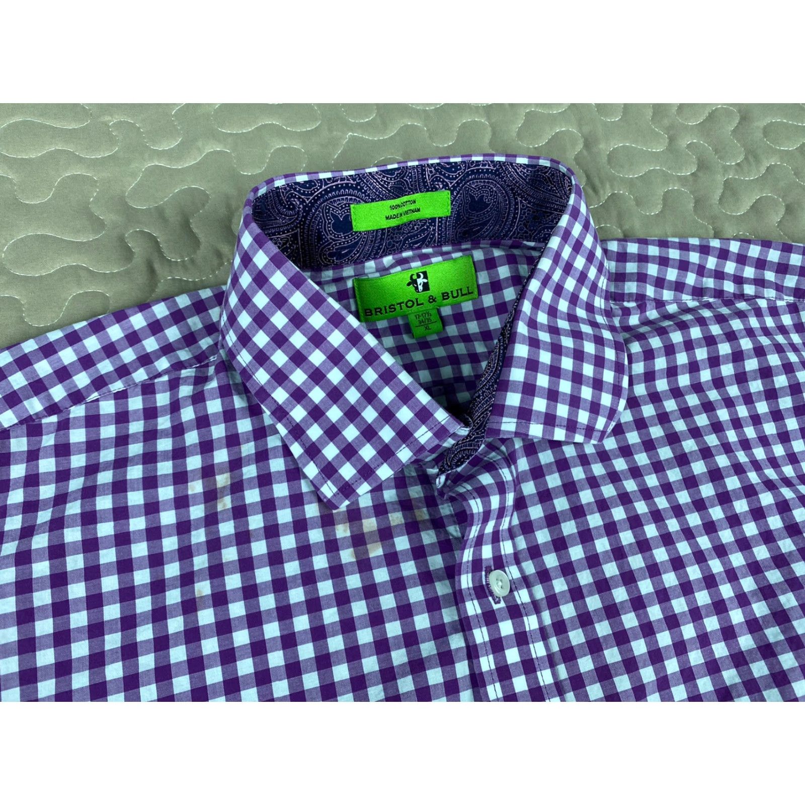 Vintage VINTAGE Bristol & Bull Button-Down Dress Shirt Purple Checkered Paisley XL 17.5 34/35 Mens Chest 25in Pit to Pit 31.25in Shoulder to Bottom Size 48R - 3 Thumbnail
