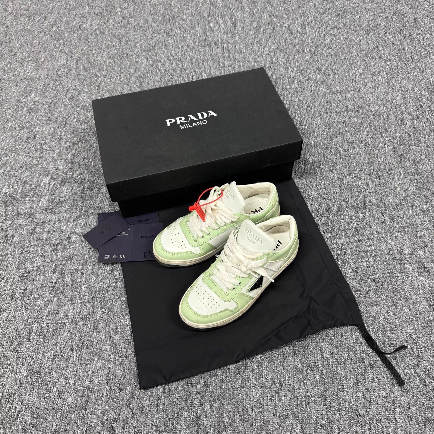 Prada Prada White Green Triangle & Letter Logo Sneakers Size US 5.5 / IT 35.5 - 2 Thumbnail